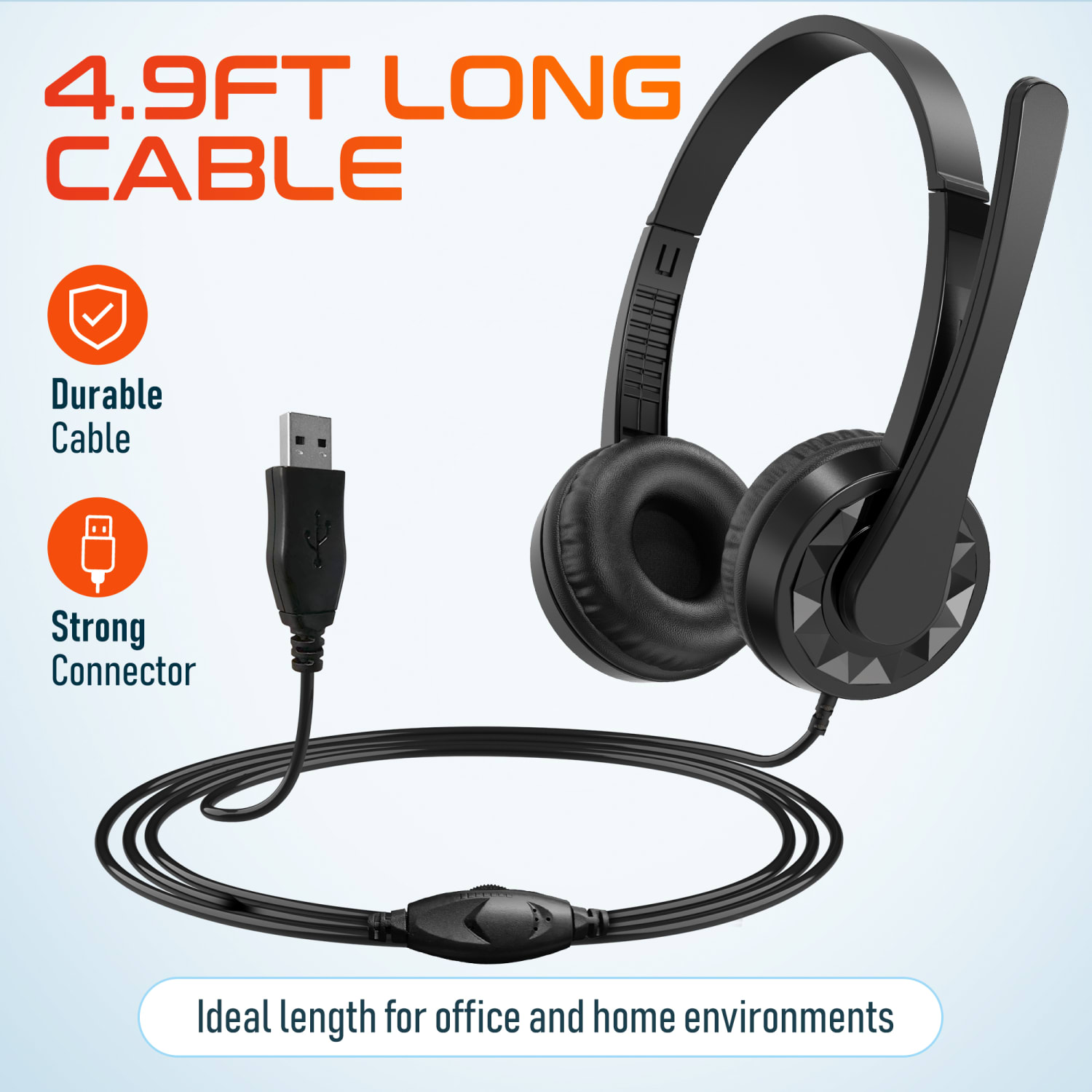 Delton 12Y Stereo On-Ear USB Type-A Headset, Black, Total Qty 1 - Image 4
