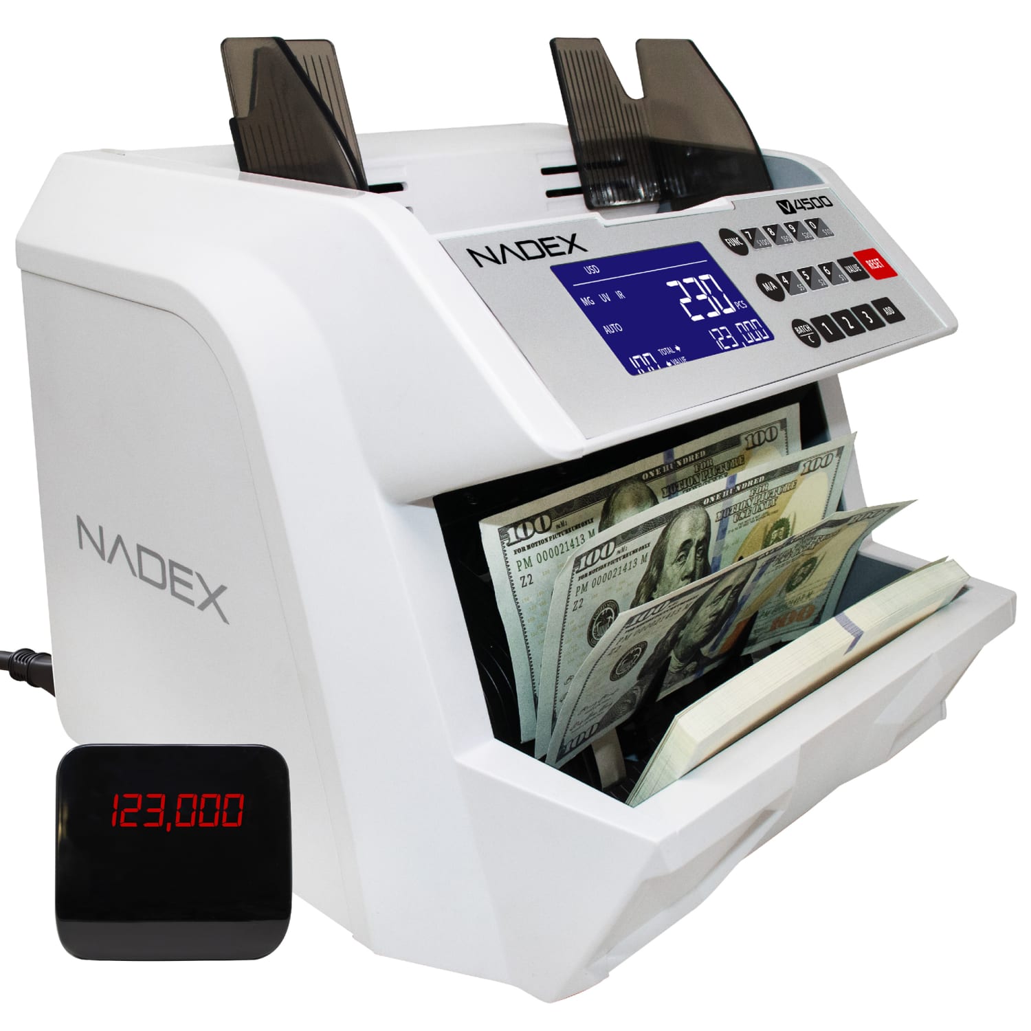 Nadex Coins V4500 Front-Loading Bill-Counting Machine, 11-13/16inH x 12-5/8inW x 11-13/16inD, White - Image 4