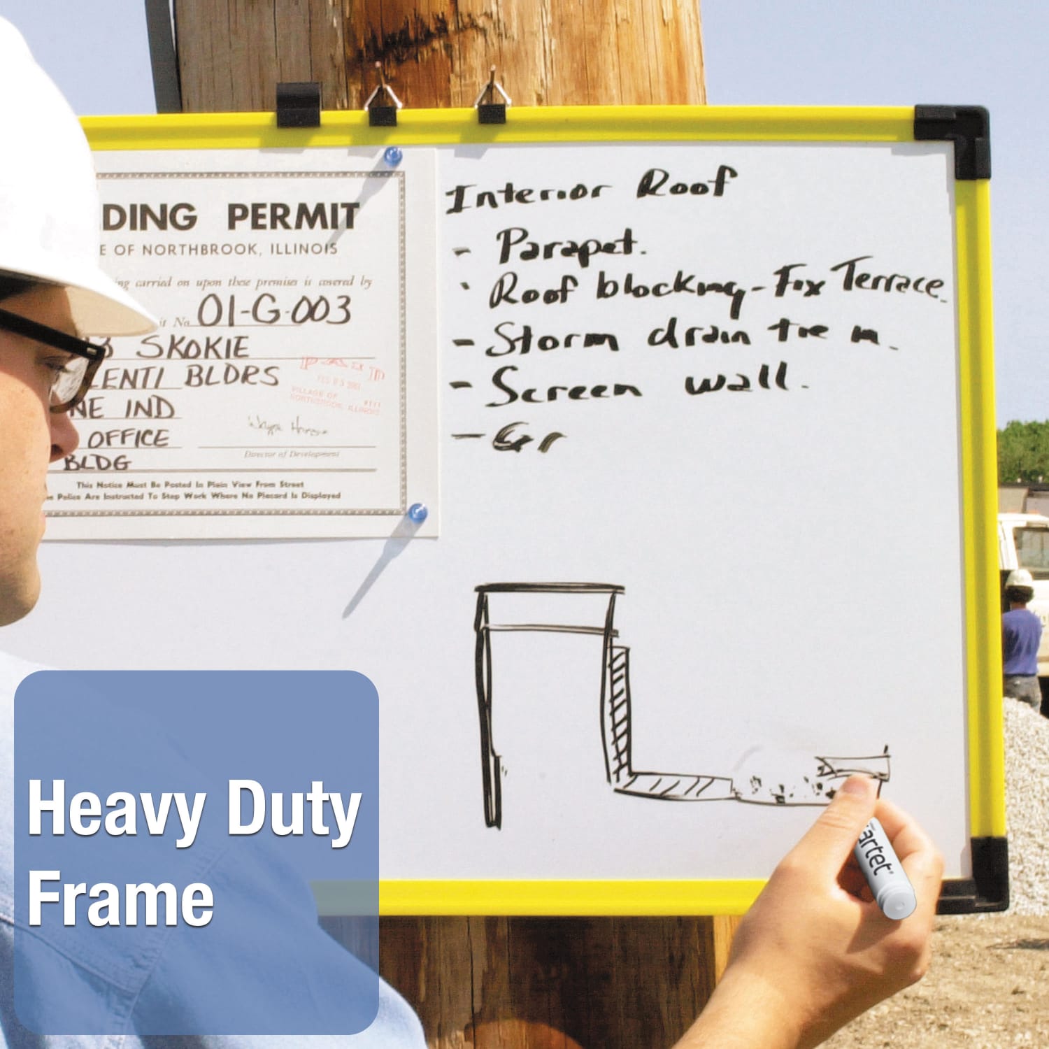 Quartet Industrial Magnetic Dry-Erase Whiteboard, 72in x 48in, Plastic Frame With Yellow Finish - Image 4