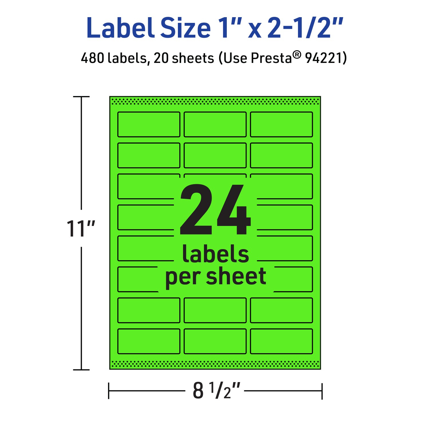 Avery Printable Labels With Sure Feed Technology, 94221-NGP20, Rectangle, 1in x 2-1/2in, Matte Neon Green, Pack of 480 - Image 6