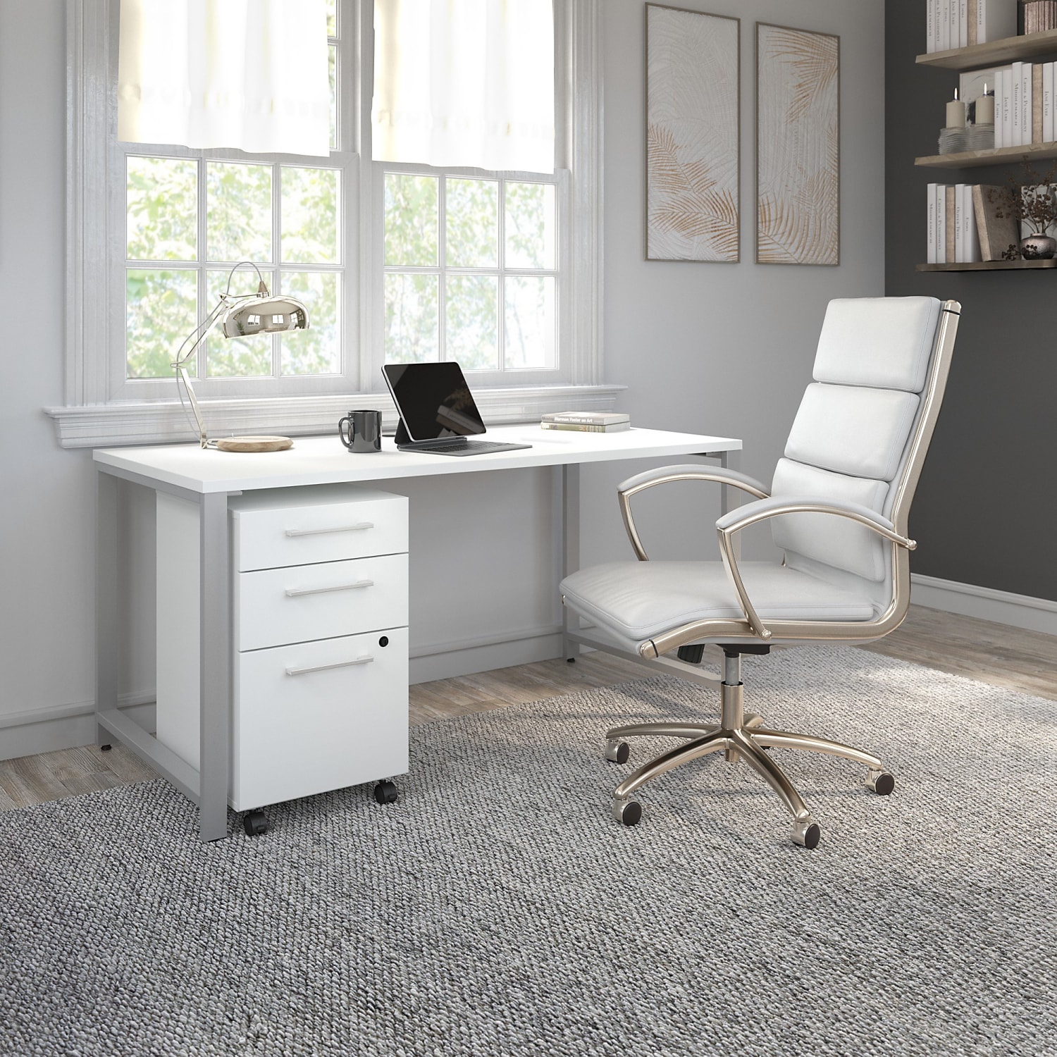Bush Business Furniture Modelo Bonded Leather High-Back Office Chair, White, Standard Delivery - Image 11
