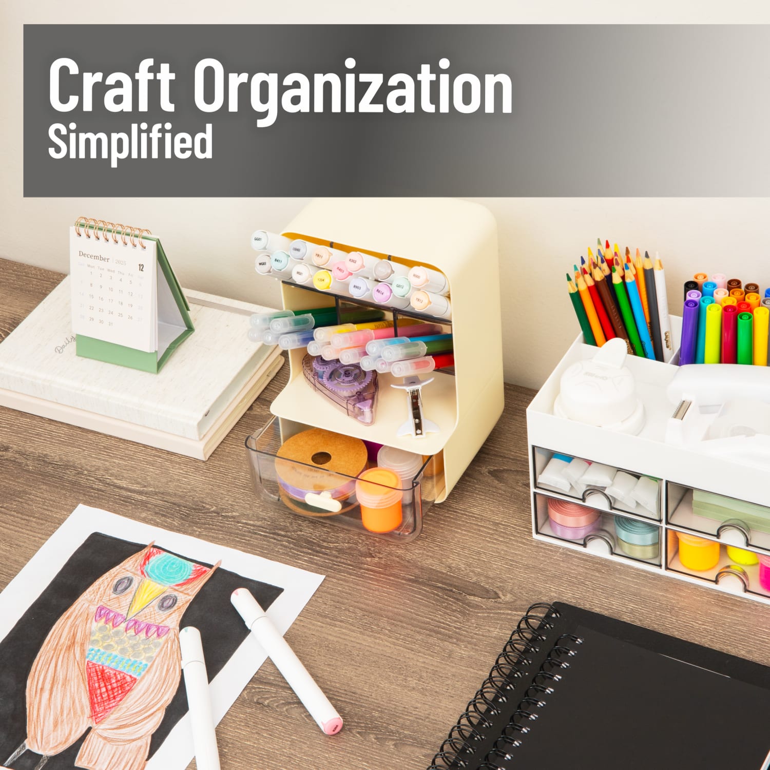 Mind Reader 6-Compartment Compact Craft Supply Organizer, 8-1/4inH x 5-1/4inW x 5-5/8inD, White, Total Qty 1 - Image 3