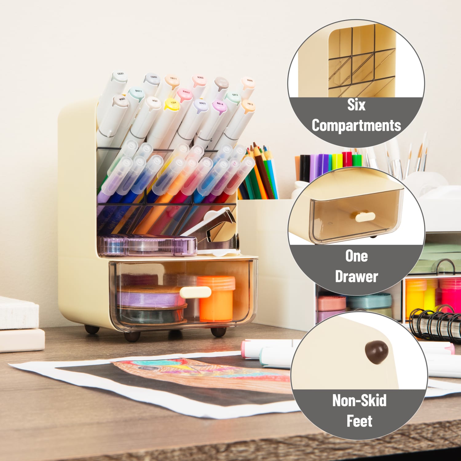 Mind Reader 6-Compartment Compact Craft Supply Organizer, 8-1/4inH x 5-1/4inW x 5-5/8inD, White, Total Qty 1 - Image 5