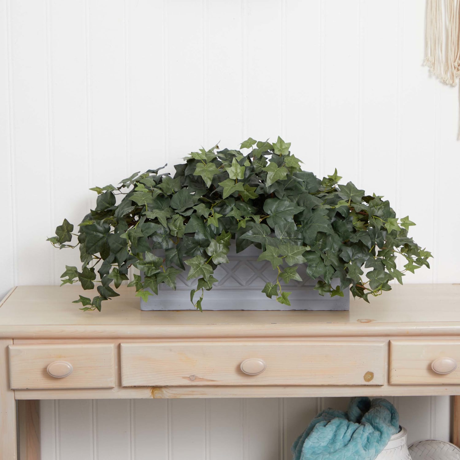 Nearly Natural 20inH Puff Ivy Artificial Plant With Planter, 20inH x 40inW x 12inD, Gray/Red - Image 4