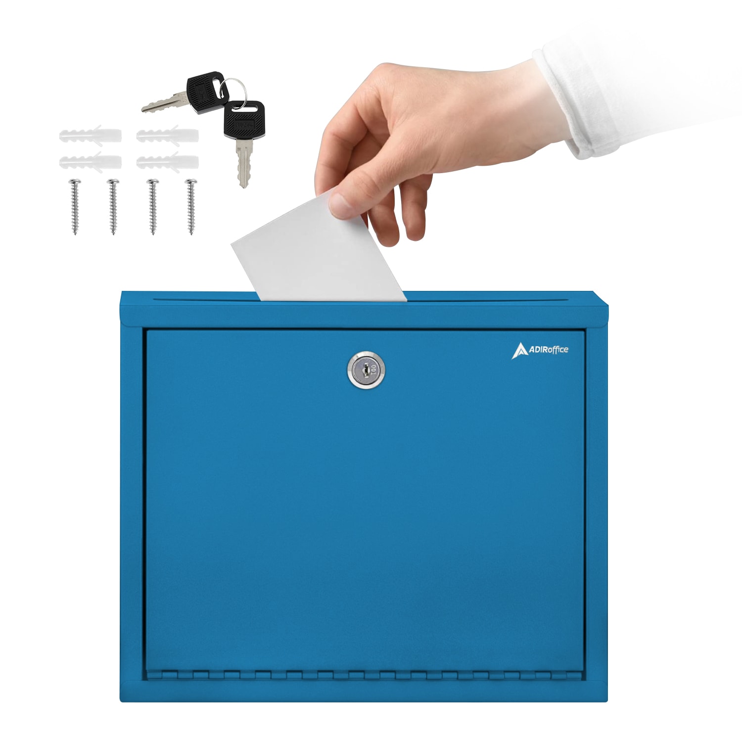Alpine AdirOffice Large Size Steel Multi-Purpose Drop Box, 10inH x 12inW x 3inD, Blue - Image 3
