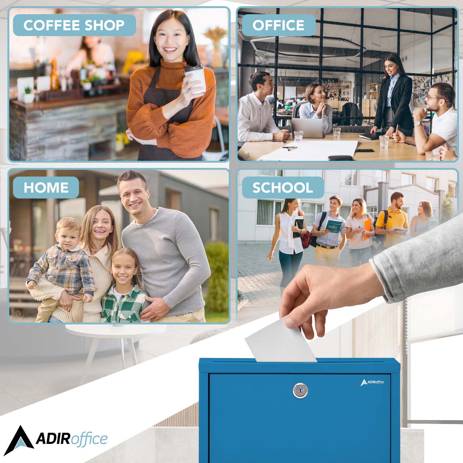Alpine AdirOffice Large Size Steel Multi-Purpose Drop Box, 10inH x 12inW x 3inD, Blue - Image 4