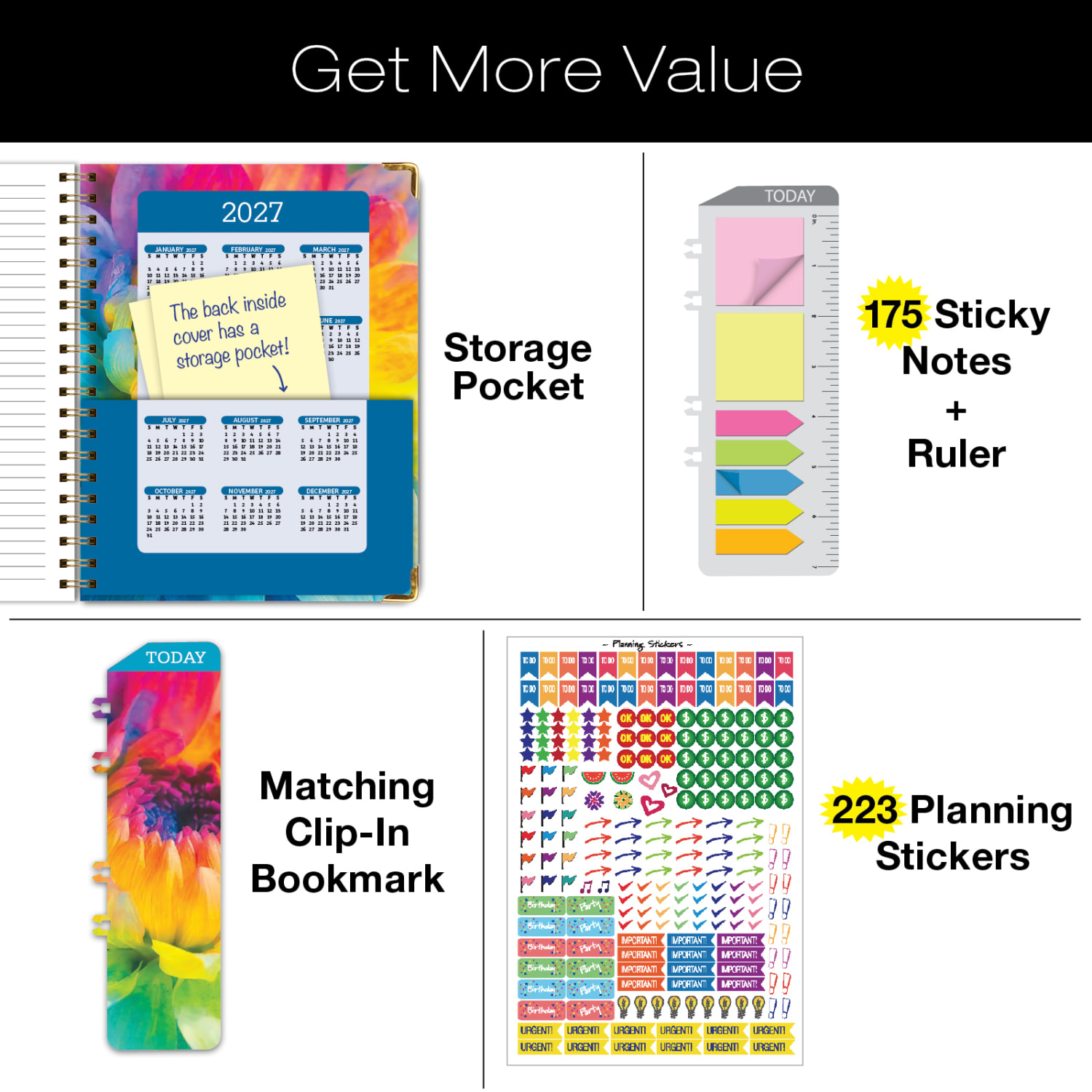 2026-2027 Excello Brands 14-Month Academic Year Hardcover Weekly/Monthly Fashion Planner, 8-1/2in x 11in, Rainbow Petals, May To June, Total Qty 1 - Image 6