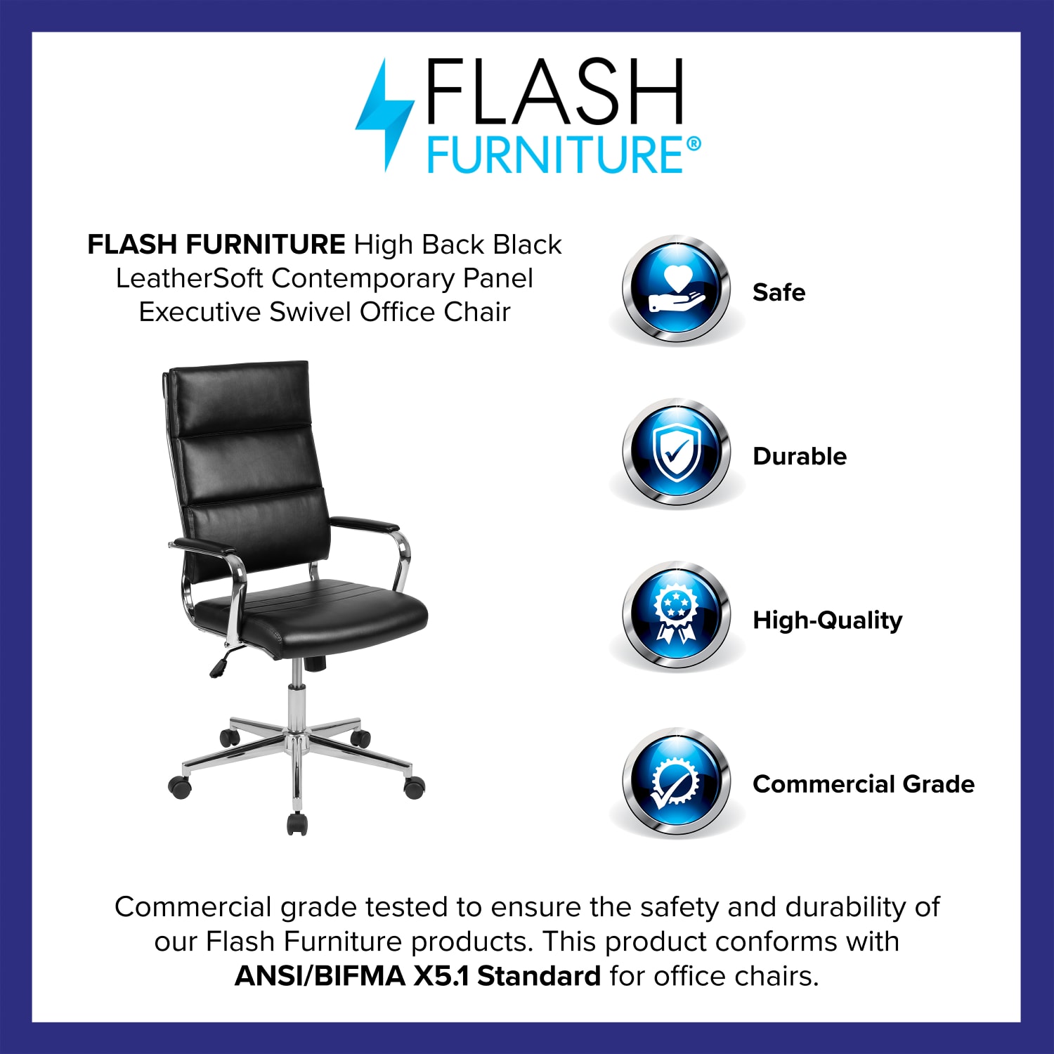 Flash Furniture LeatherSoft Faux Leather High-Back Contemporary Executive Office Chair, Black - Image 5