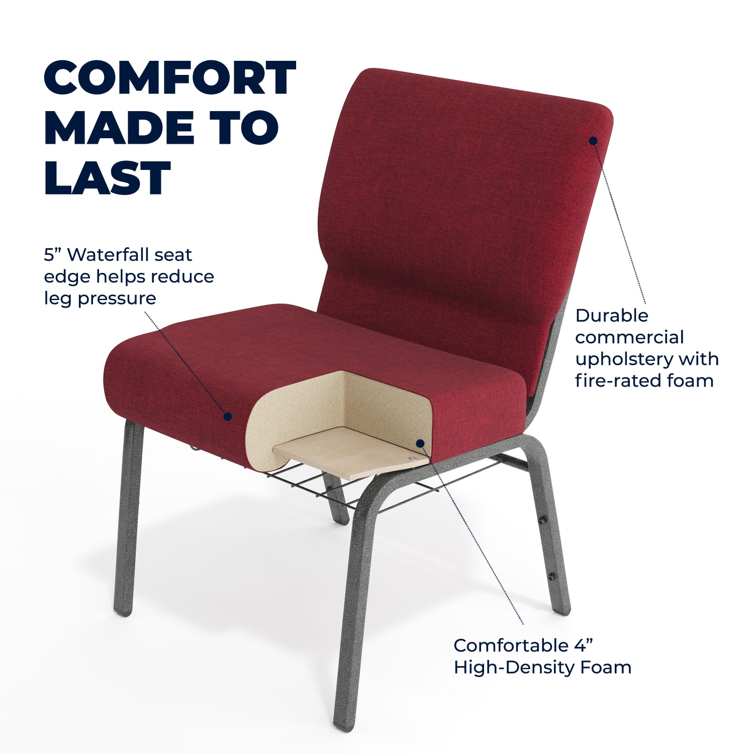 Flash Furniture HERCULES Series Church Chair With Book Rack, Crimson/Silver Vein - Image 5