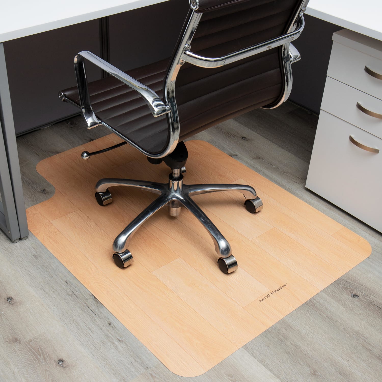 Mind Reader Office Chair Mat with Lip, Hardwood Floors, 47-1/2 x 35-1/2, PVC, Woodtone - Image 3