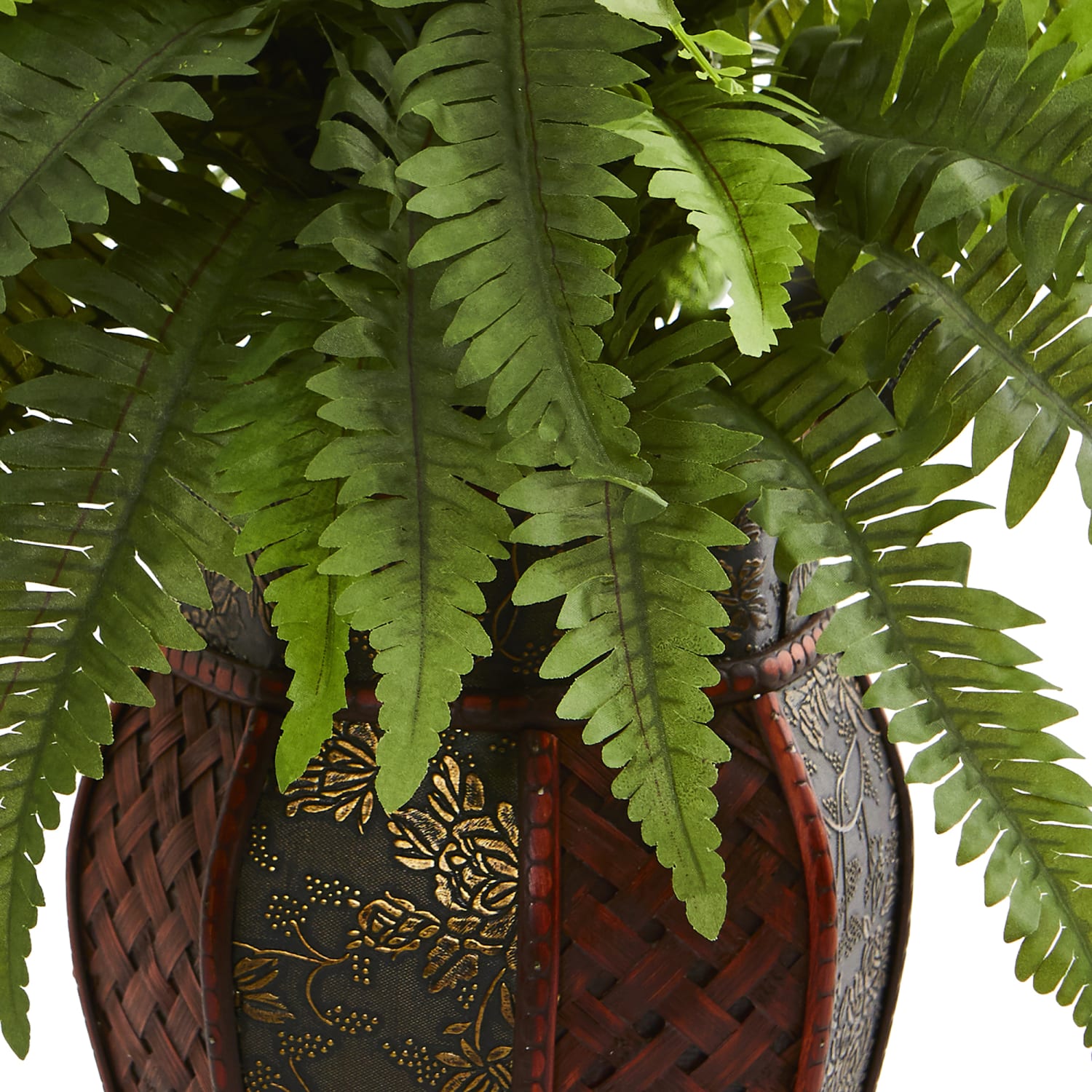 Nearly Natural 20inH Boston Fern Artificial Plant With Decorative Planter, 20inH x 14inW x 14inD, Brown/Green - Image 4