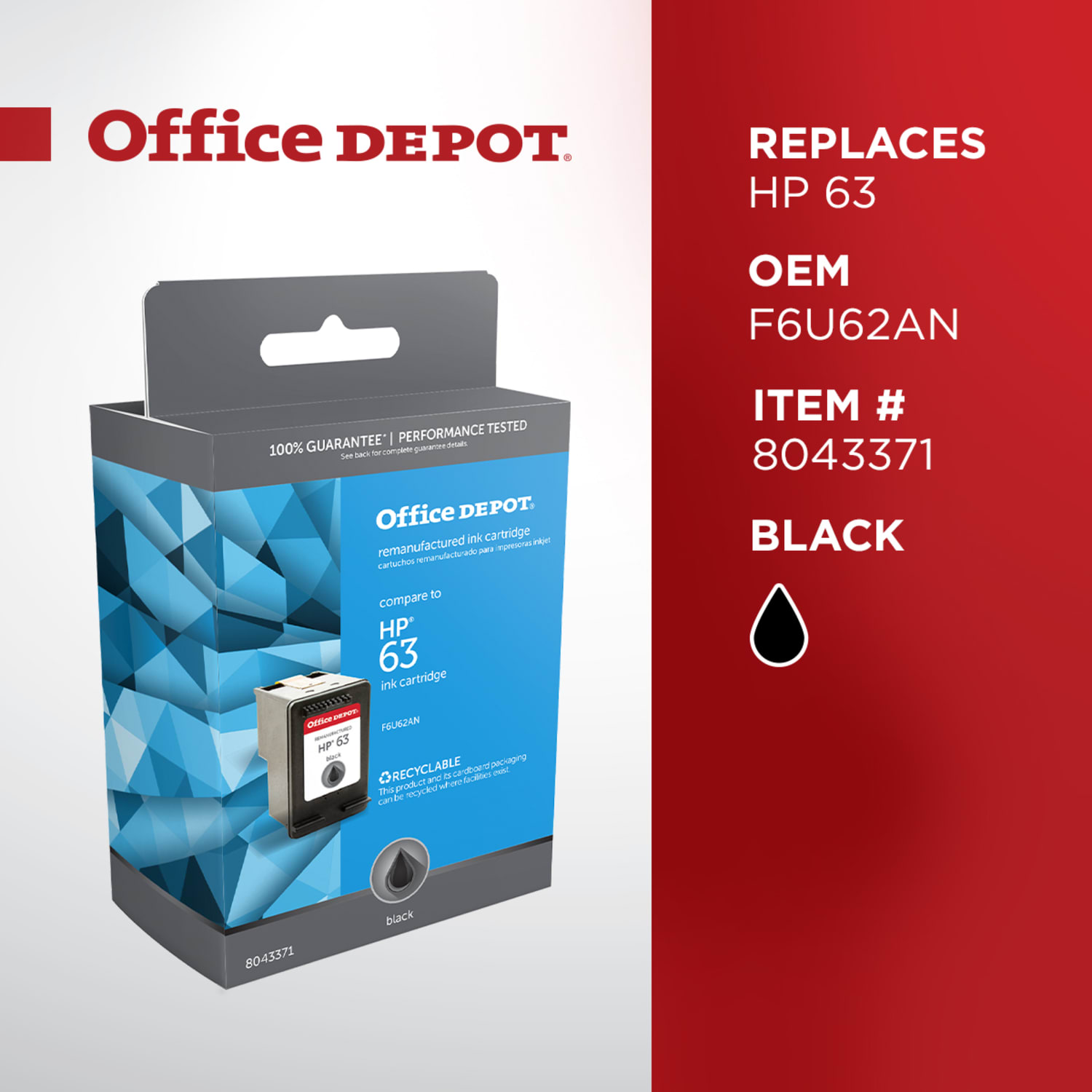 Office Depot Brand Remanufactured Black Ink Cartridge Replacement For HP 63 - Image 6