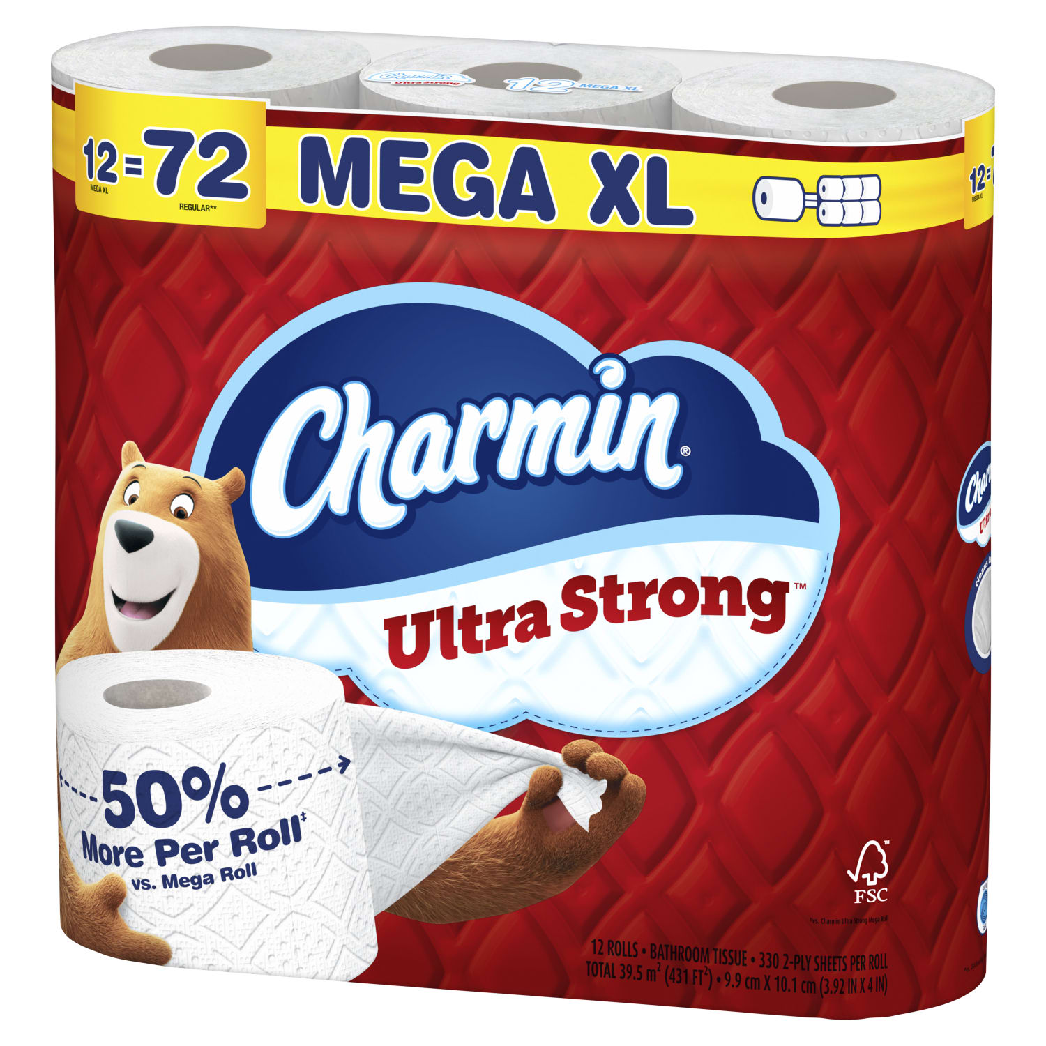 Charmin Ultra Strong 2-Ply Toilet Paper, 110ft, White, 12 Mega XL Rolls Per Pack, Case Of 4 Packs - Image 6