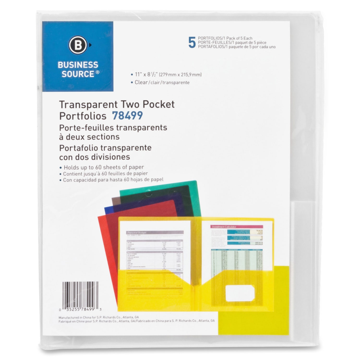 Business Source Poly Portfolios, Letter Size, 60-Sheet Capacity, Clear, Pack of 5 - Image 5
