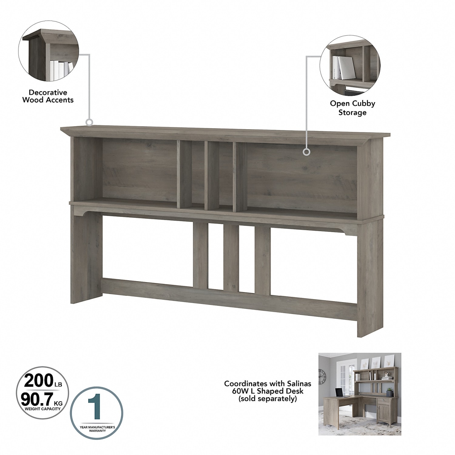 Bush Furniture Salinas 60inW L-Shaped Desk With Hutch, Driftwood Gray, Standard Delivery - Image 5