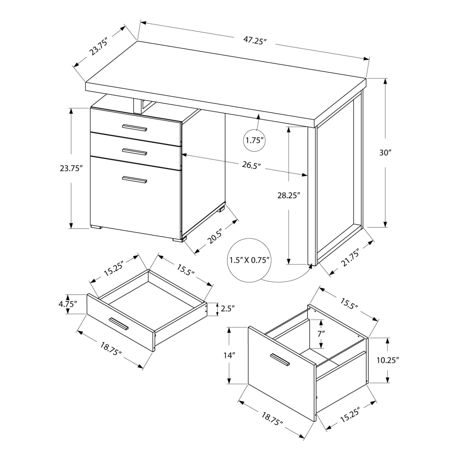 Monarch Specialties 48inW Computer Desk With 3 Drawers, Taupe Woodgrain/Black - Image 6