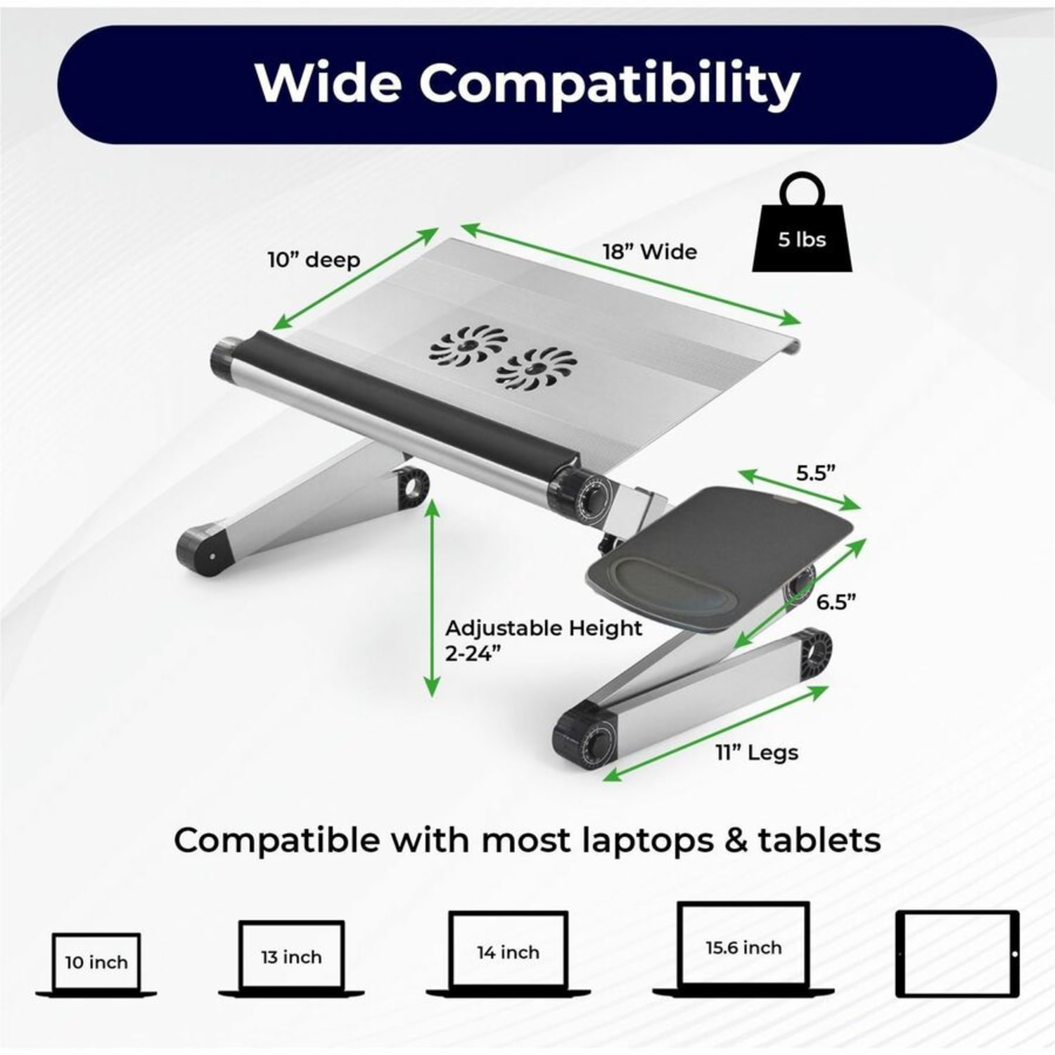 WorkEZ Cool Adjustable Laptop Stand & Lapdesk, Silver - Image 4
