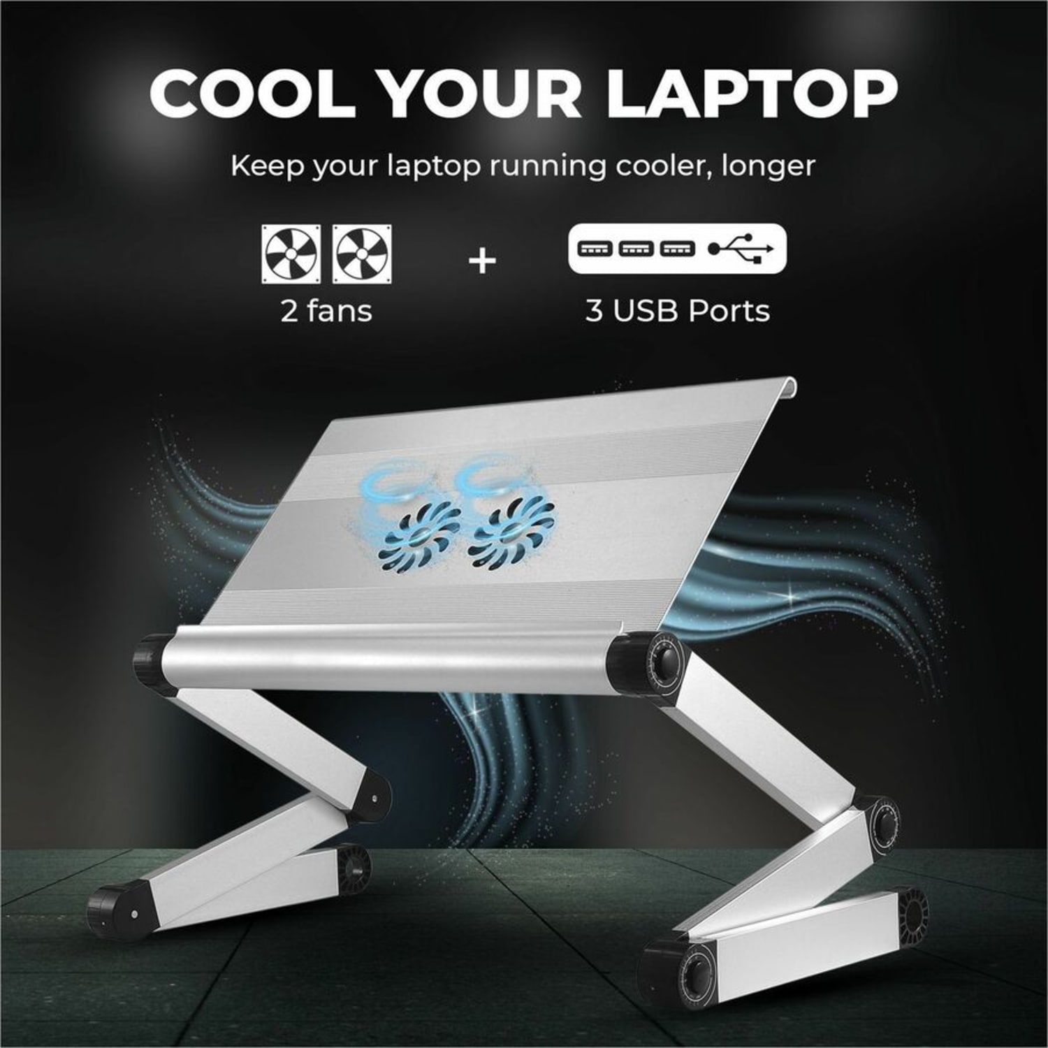 WorkEZ Cool Adjustable Laptop Stand & Lapdesk, Silver - Image 6