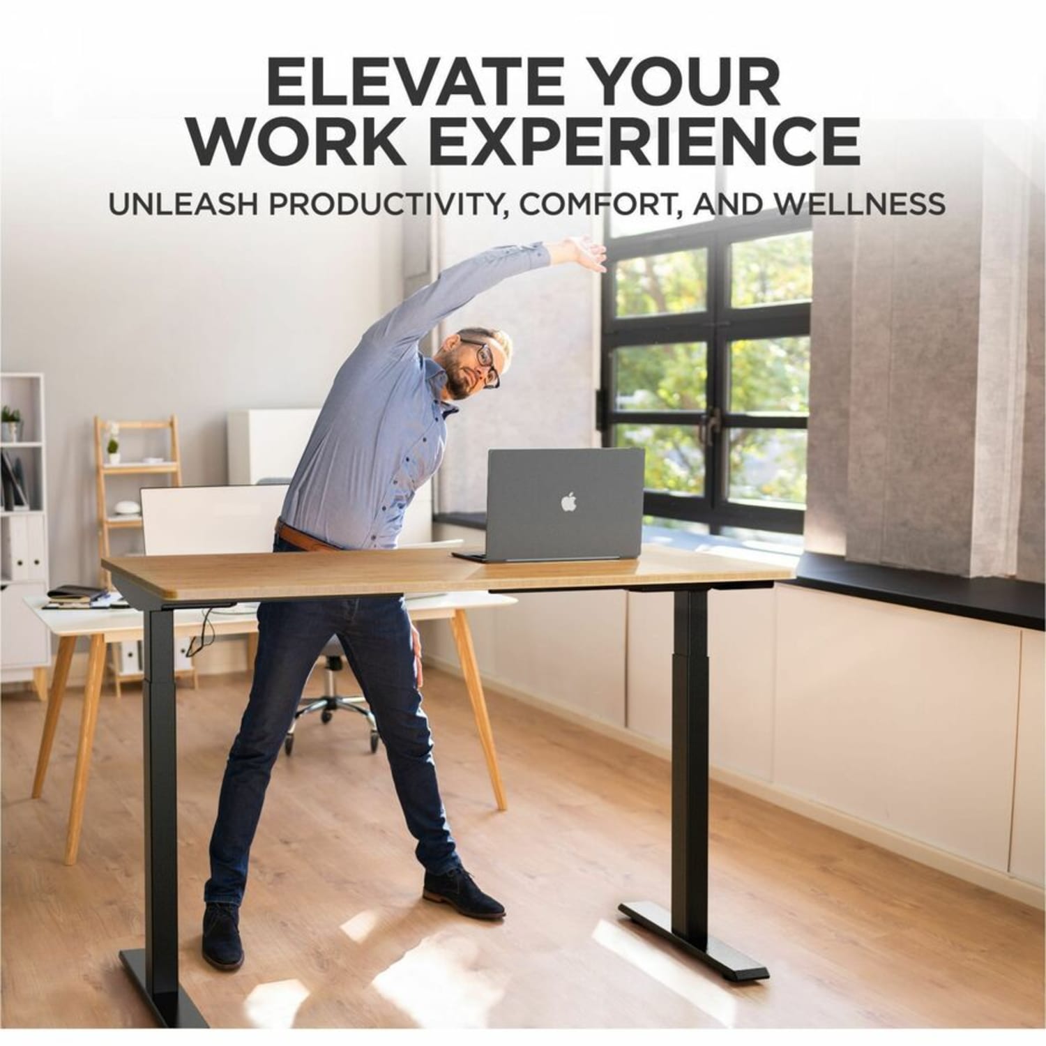 Rise Up Electric 48inW Standing Computer Desk, Natural/Black - Image 5