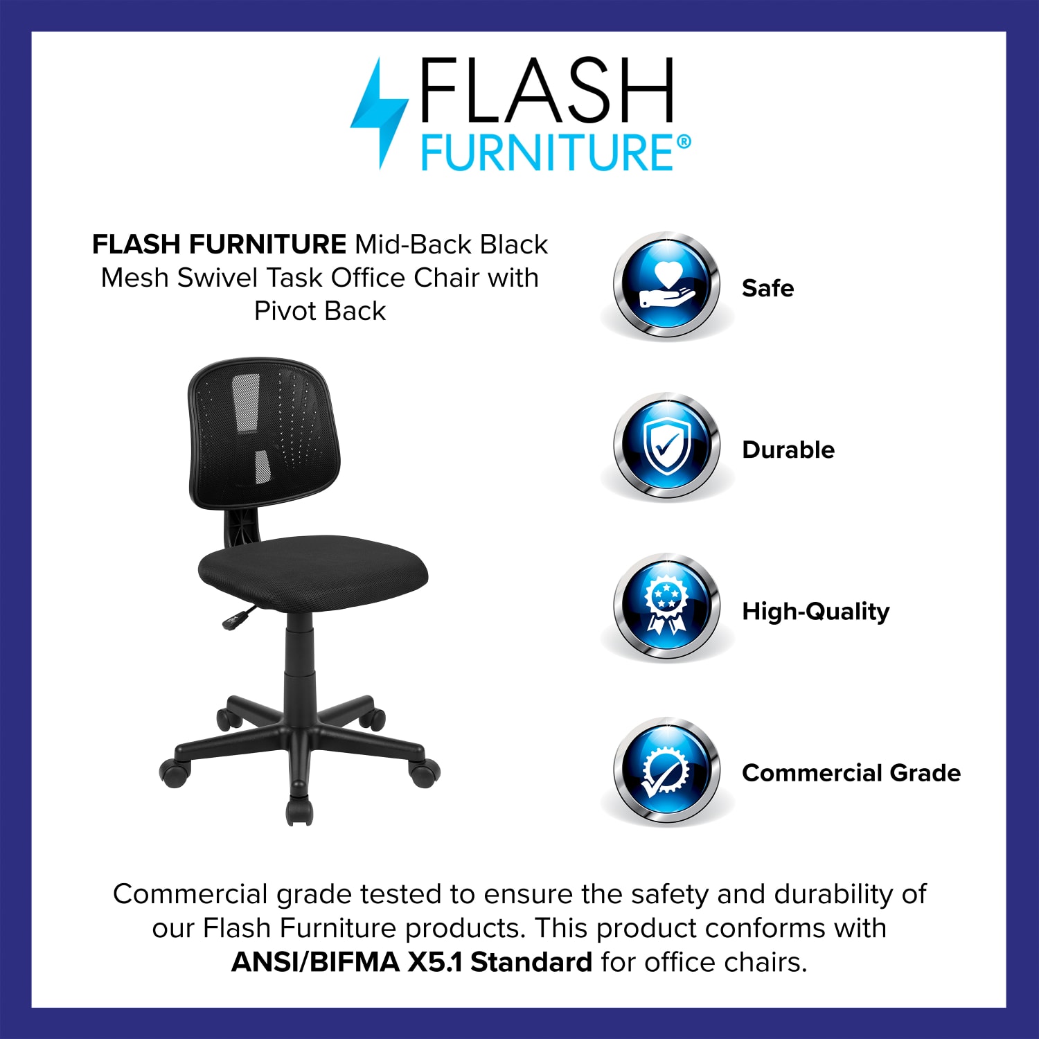 Flash Furniture Flash Fundamentals Mesh MidBack Swivel Task Office Chair With Pivot Back Black PopularChairscom Flash Furniture Flash Fundamentals Mesh Mid Back Swivel Task Office Chair With Pivot Back Black PopularChairscom