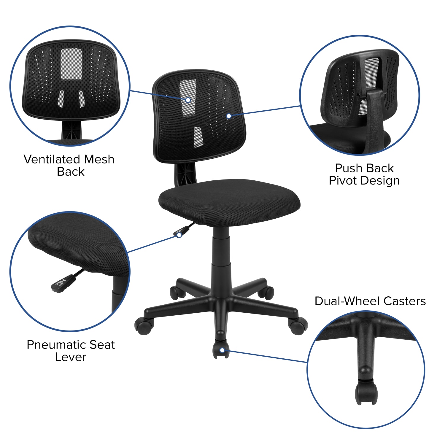 Flash Furniture Flash Fundamentals Mesh Mid Back Swivel Task Office Chair With Pivot Back Black PopularChairscom