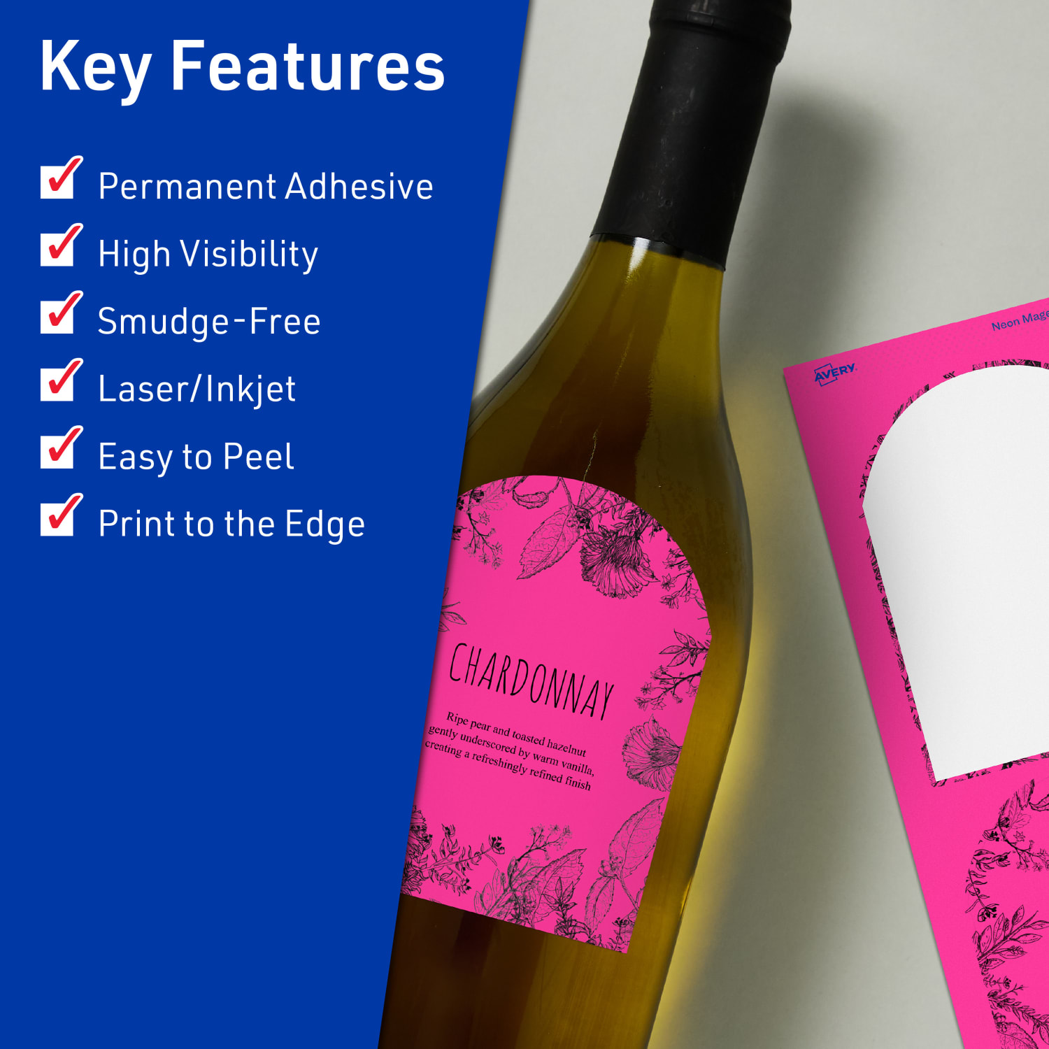 Avery Print-To-The-Edge Labels With Sure Feed Technology, 94600-NMP10, Arched, 4-3/4in x 3-1/2in, Matte Neon Magenta, Pack of 40 - Image 3