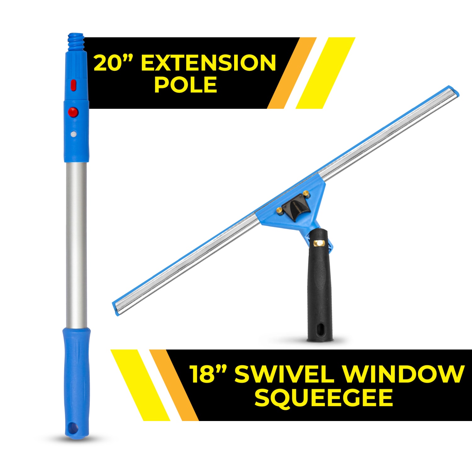 Gritt Commercial Window Squeegee With Quick Release And Rubber Grip, 18in, Blue/Silver - Image 3
