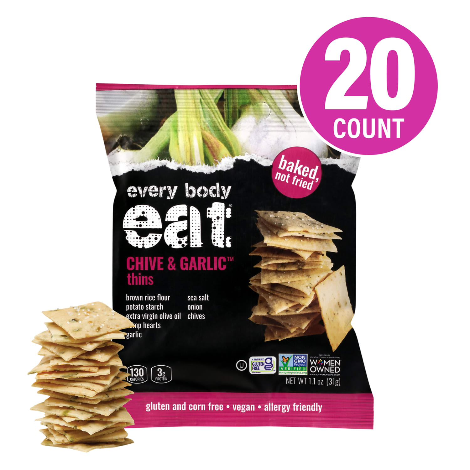 Every Body Eat Chive & Garlic Crackers, 1.1 Oz, Total Qty 20 - Image 3