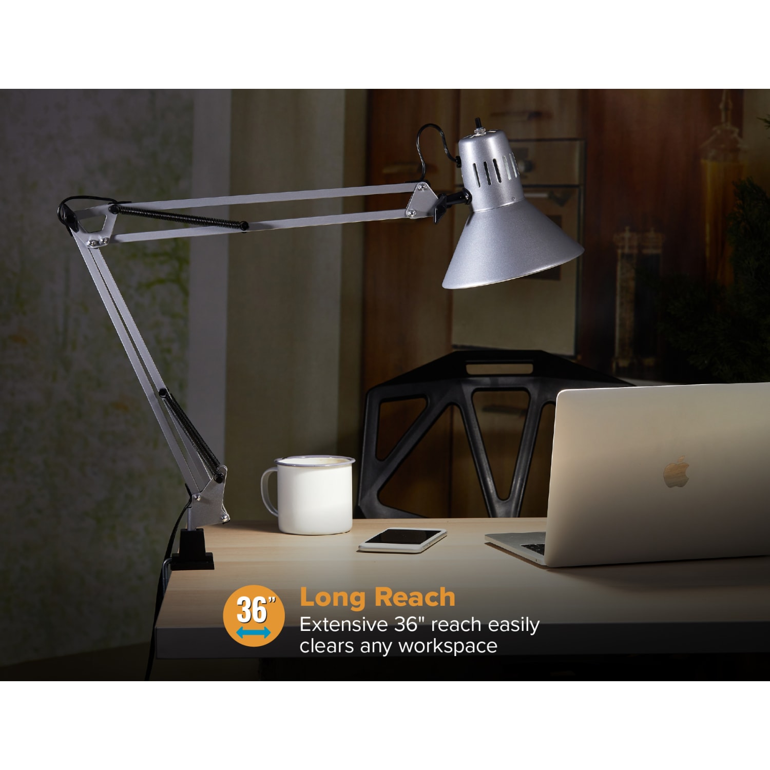 Bostitch Swing Arm LED Desk Lamp With Clamp, 36inH, Black/Silver - Image 5