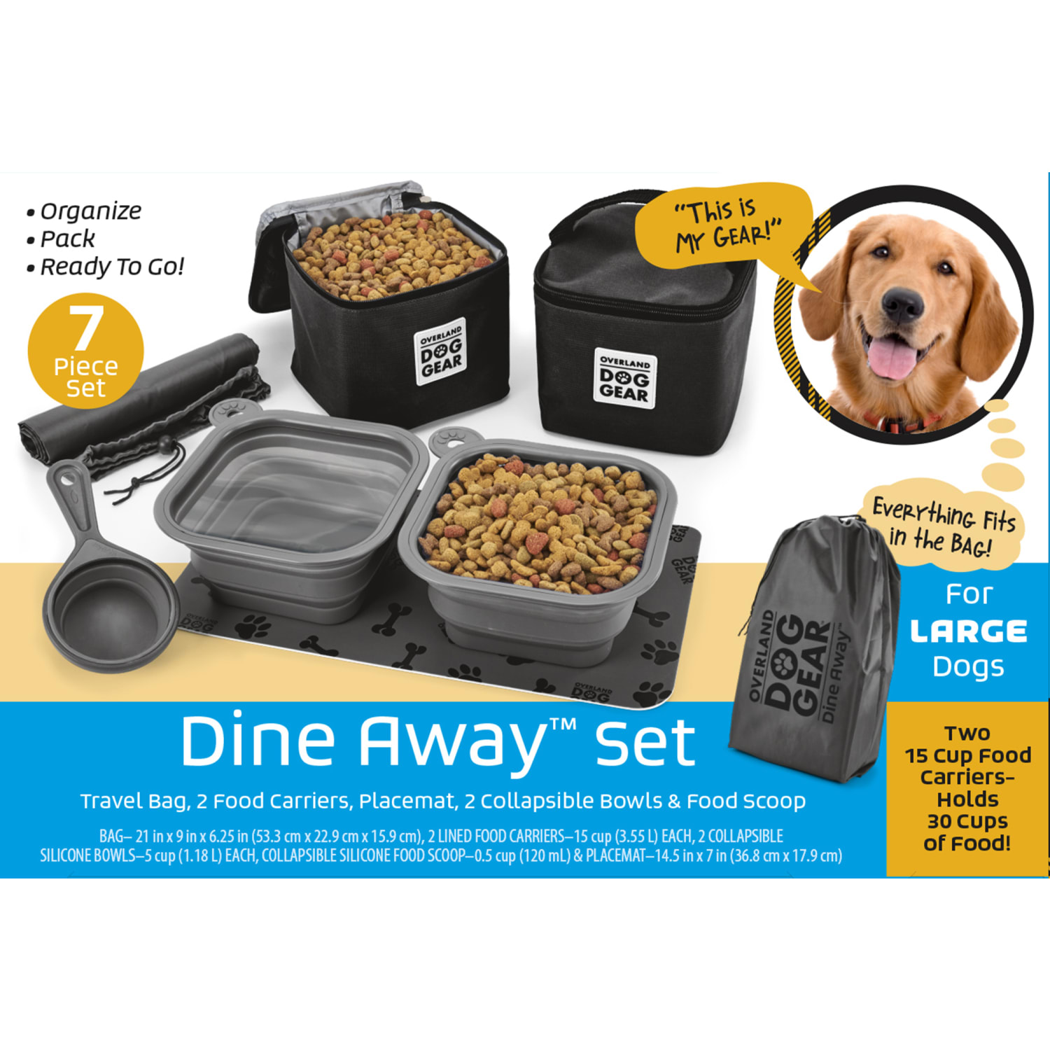 Mobile Dog Gear Dine Away Bag For Medium/Large Dogs, 9inH x 6-1/4inW x 21inD, Black - Image 3