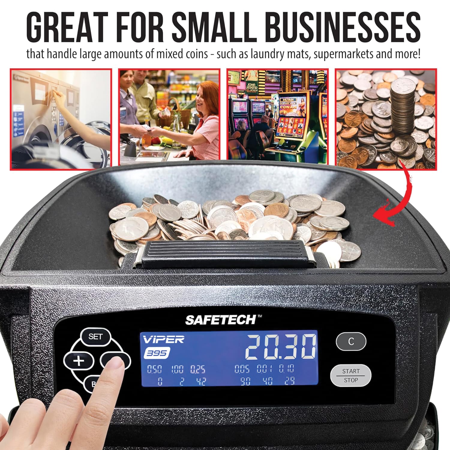 SAFETECH Viper V395 Coin Counter, Sorter And Wrapper, 11-1/2inH x 14-7/16inW x 12inD, Black - Image 6