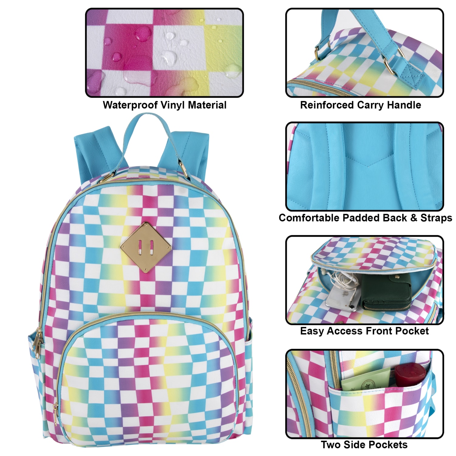Emma & Chloe Vegan Leather Backpack, Rainbow - Image 3