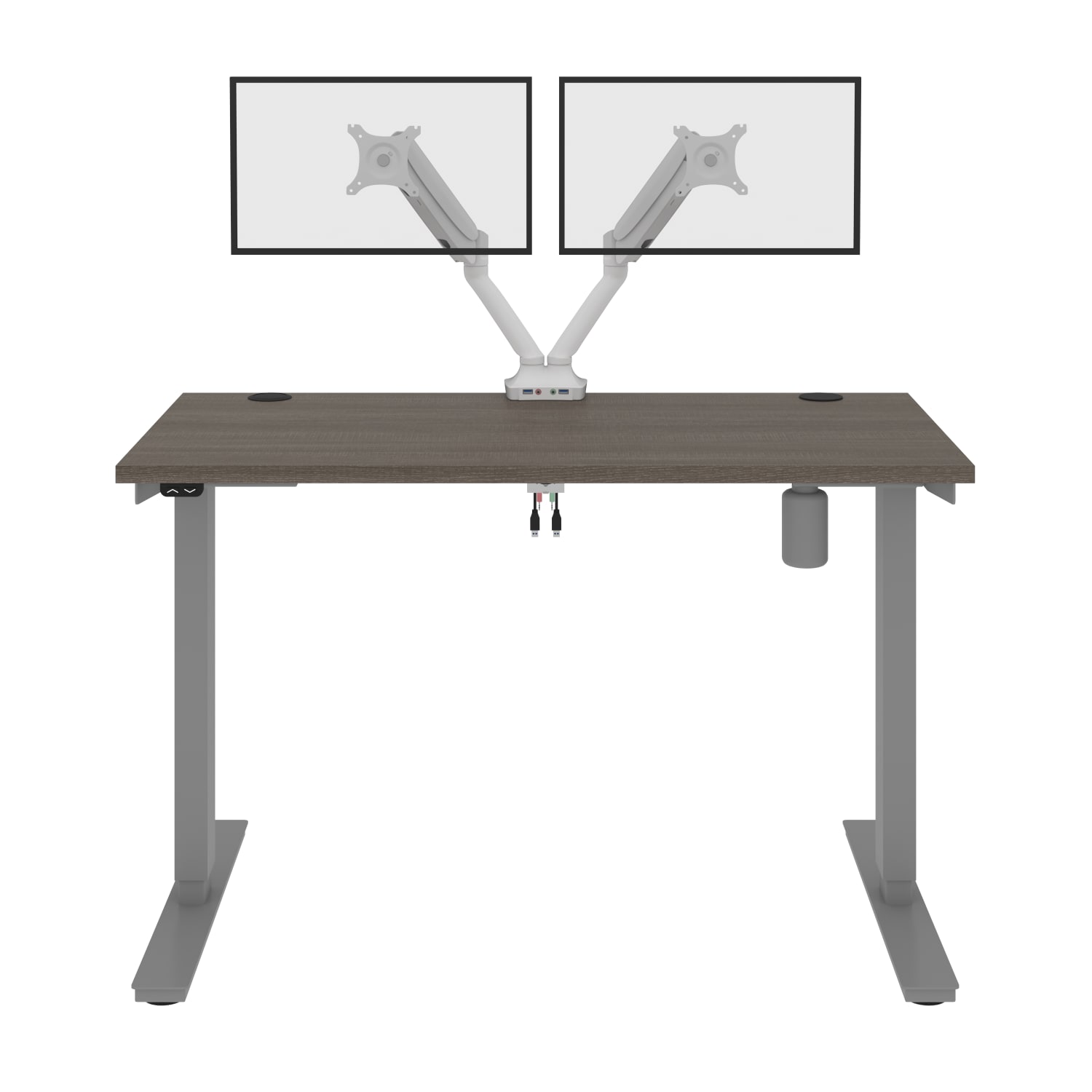 Bestar Upstand Electric 48inW Standing Desk With Dual Monitor Arm, Bark Gray - Image 4