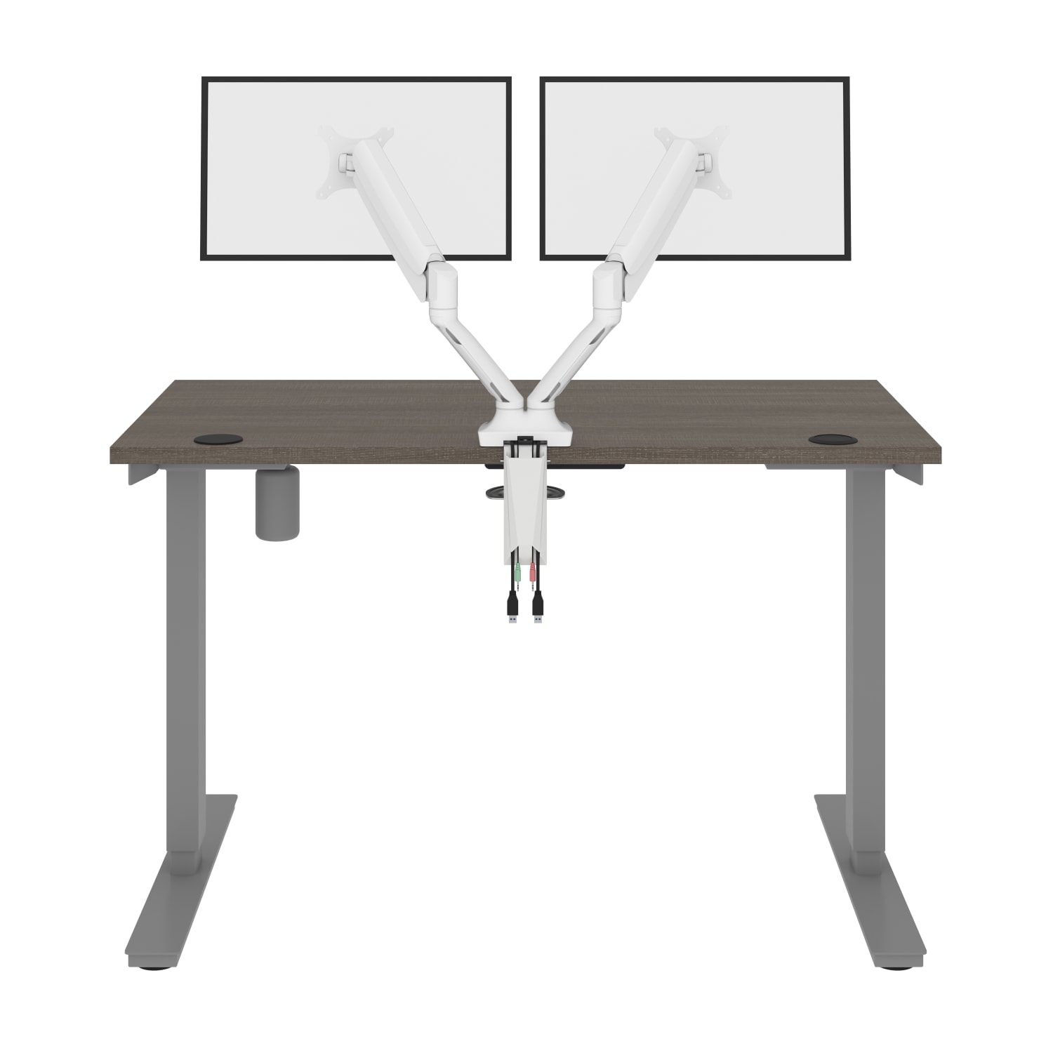 Bestar Upstand Electric 48inW Standing Desk With Dual Monitor Arm, Bark Gray - Image 6