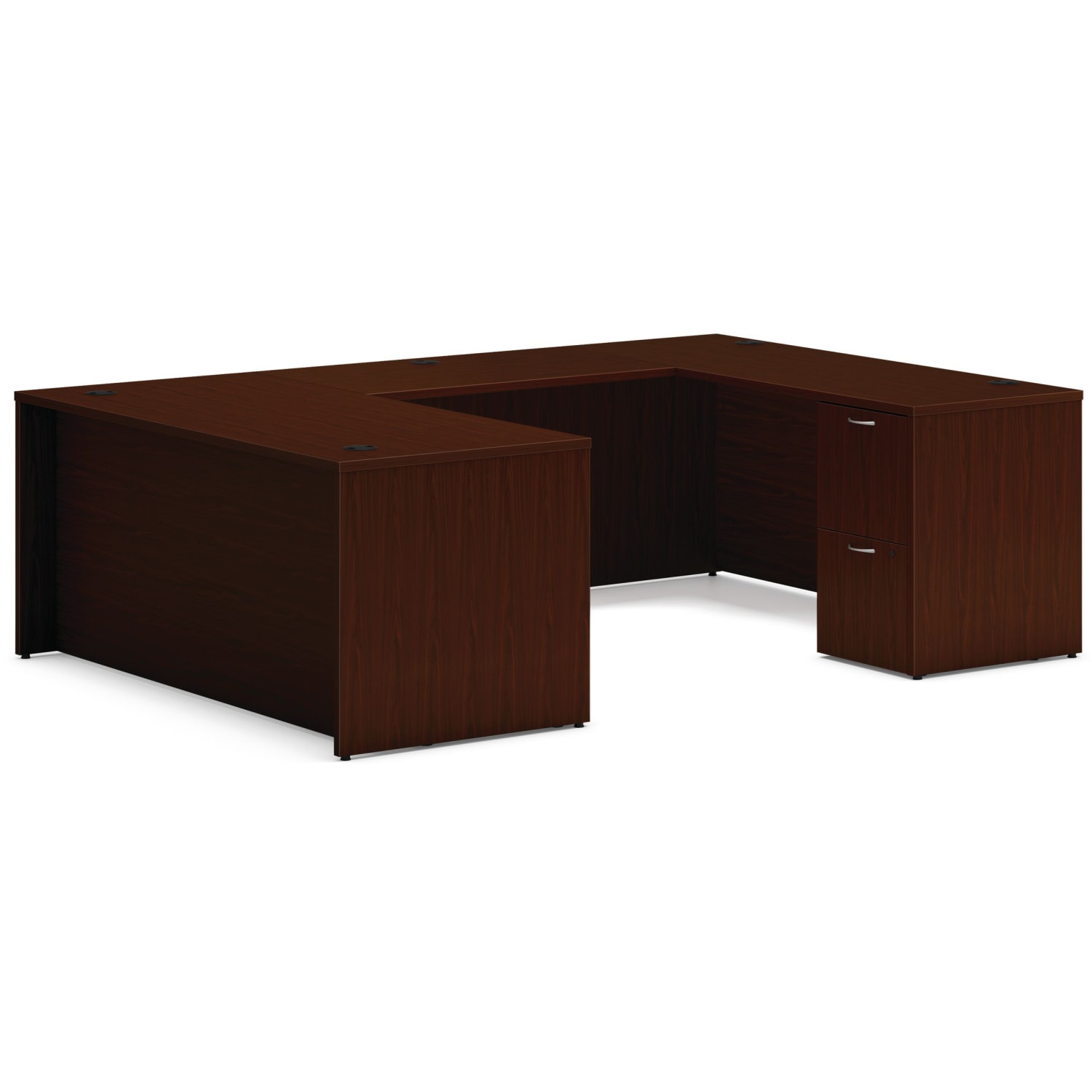 HON Mod 66inW U-Station Computer Desk With Double-Pedestal, Traditional Mahogany