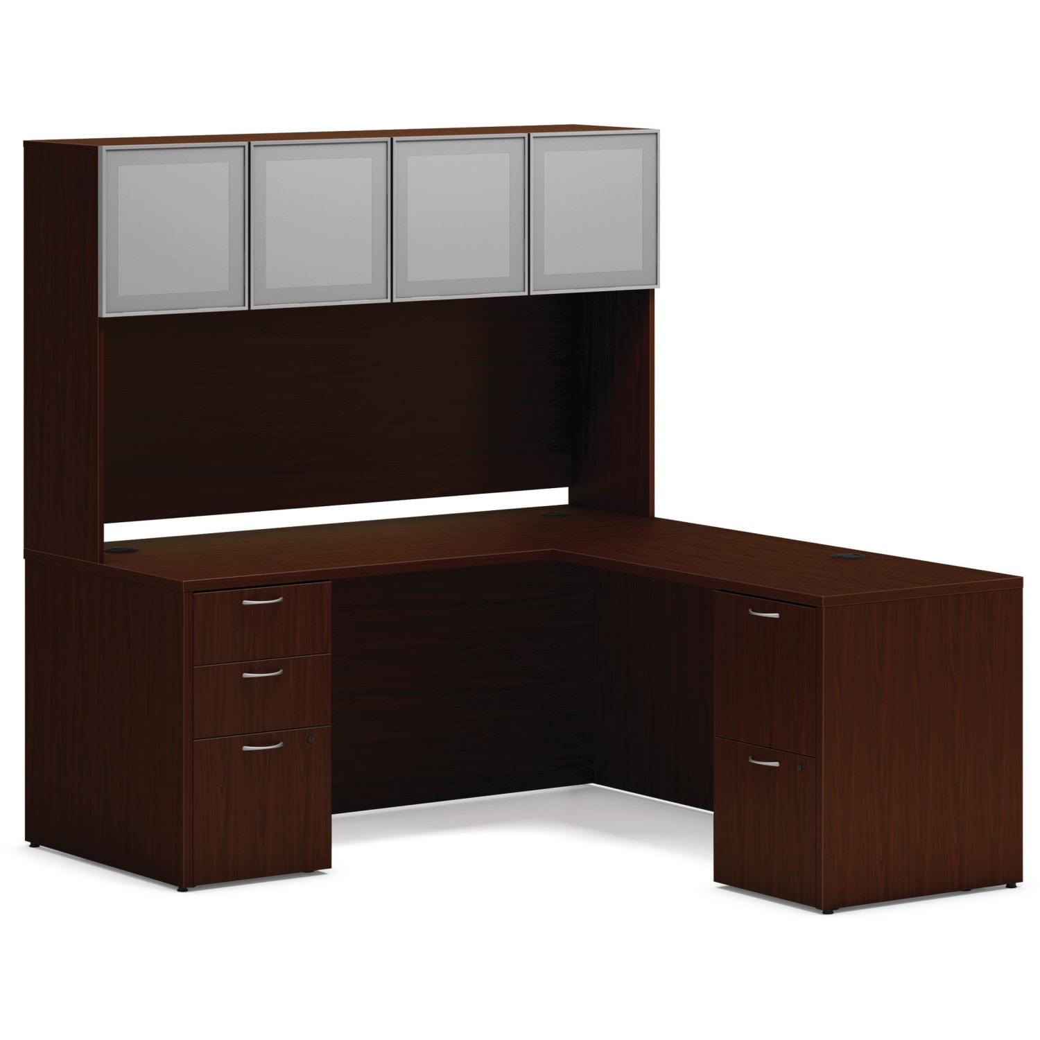 HON Mod 66inW L-Station Computer Desk With 2 Pedestals And Stack-On Hutch, Traditional Mahogany - Image 3