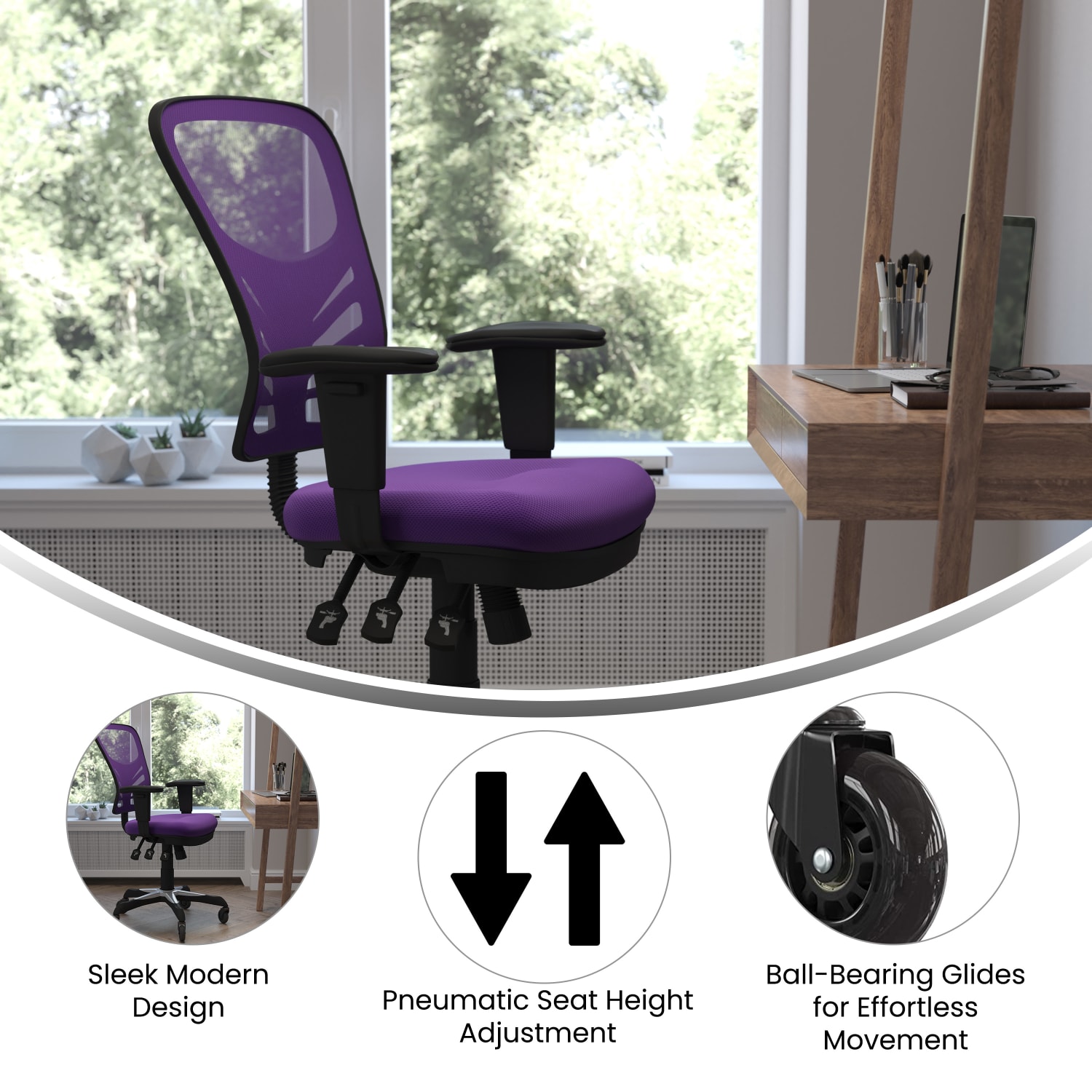 Flash Furniture Nicholas Ergonomic Mesh Mid-Back Multifunction Executive Swivel Office Chair, Purple/Black - Image 5