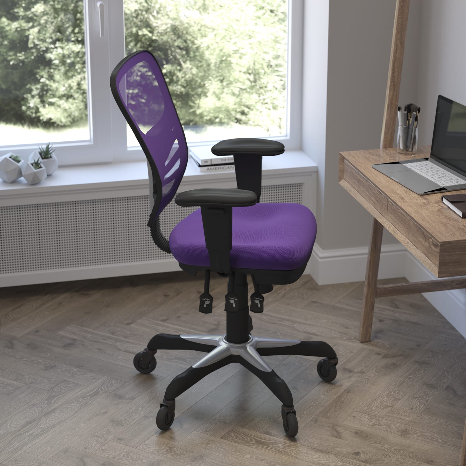 Flash Furniture Nicholas Ergonomic Mesh Mid-Back Multifunction Executive Swivel Office Chair, Purple/Black - Image 7