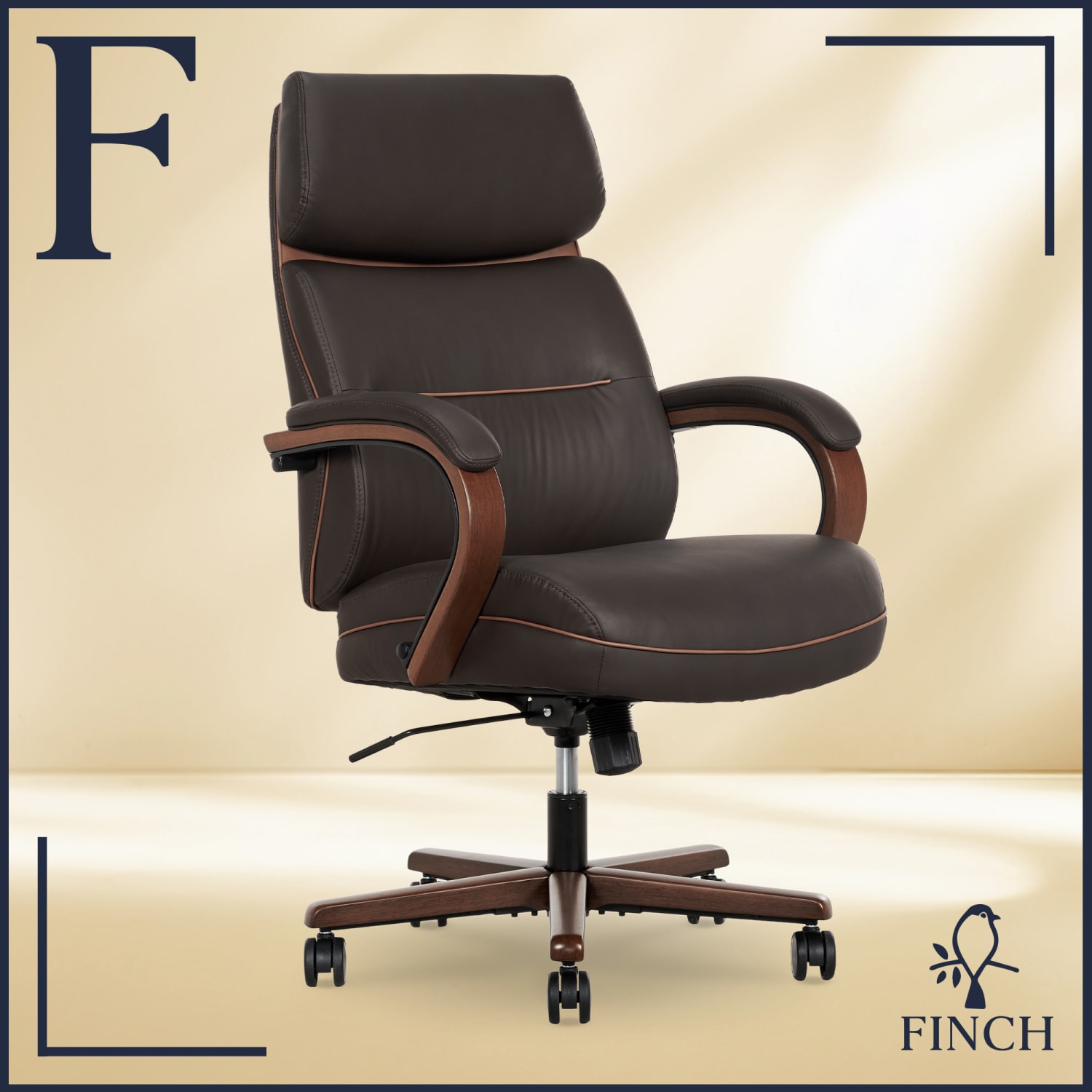 Finch Neo Two Ergonomic Vegan Leather Mid-Back Executive Office Chair, Brown/Cognac - Image 3