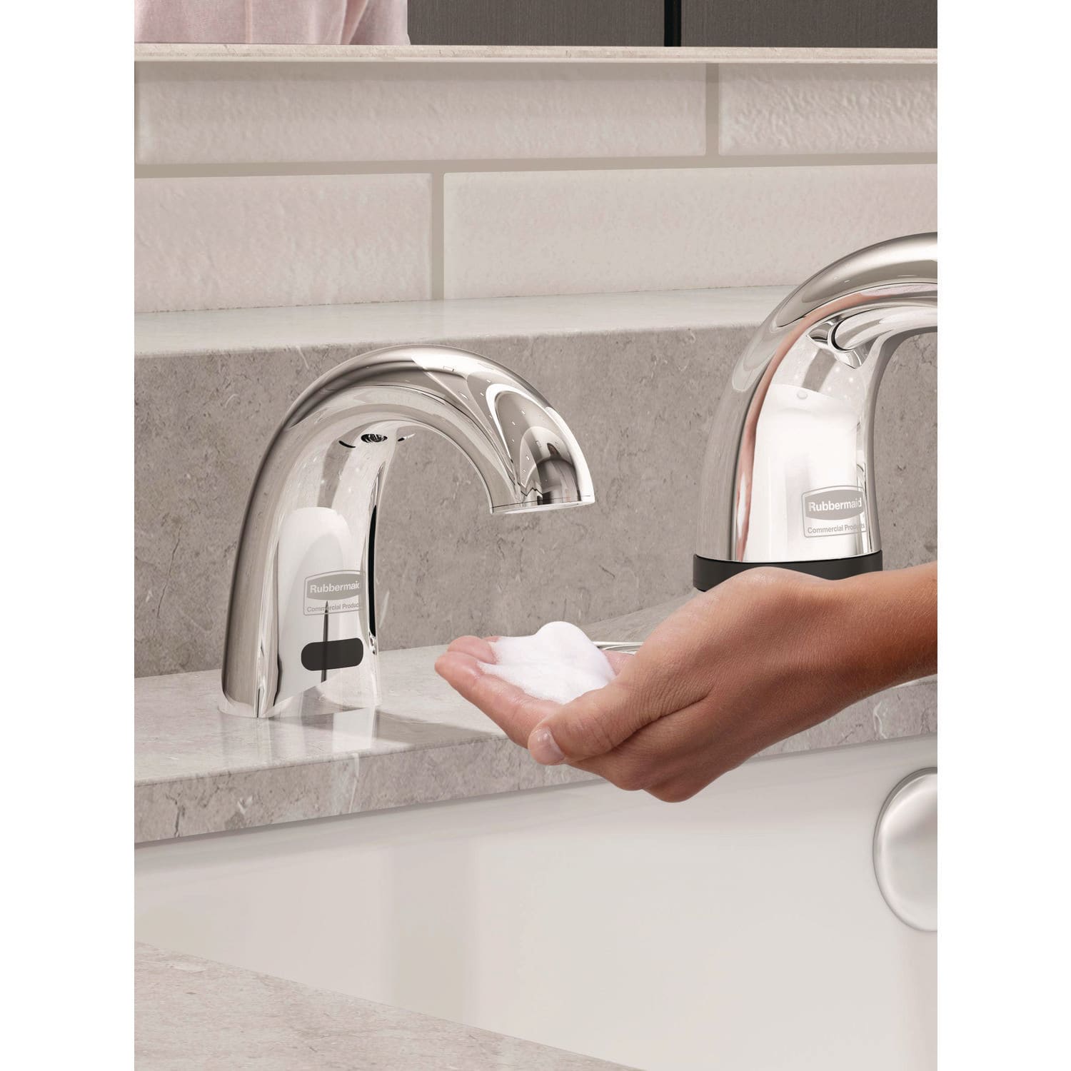 Rubbermaid Commercial One Shot Soap Dispenser - Touch Free, Foam, 1.9 x 5.5 x 4, Polished Chrome - Image 5