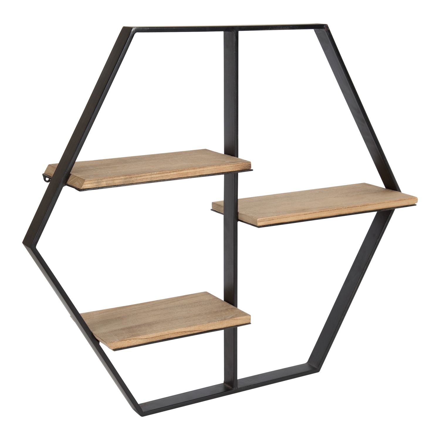 Kate and Laurel Ladd Hexagon Floating Shelves, 22-1/8inH x 25-7/16inW x 5.-1/8inD, Rustic Brown/Black