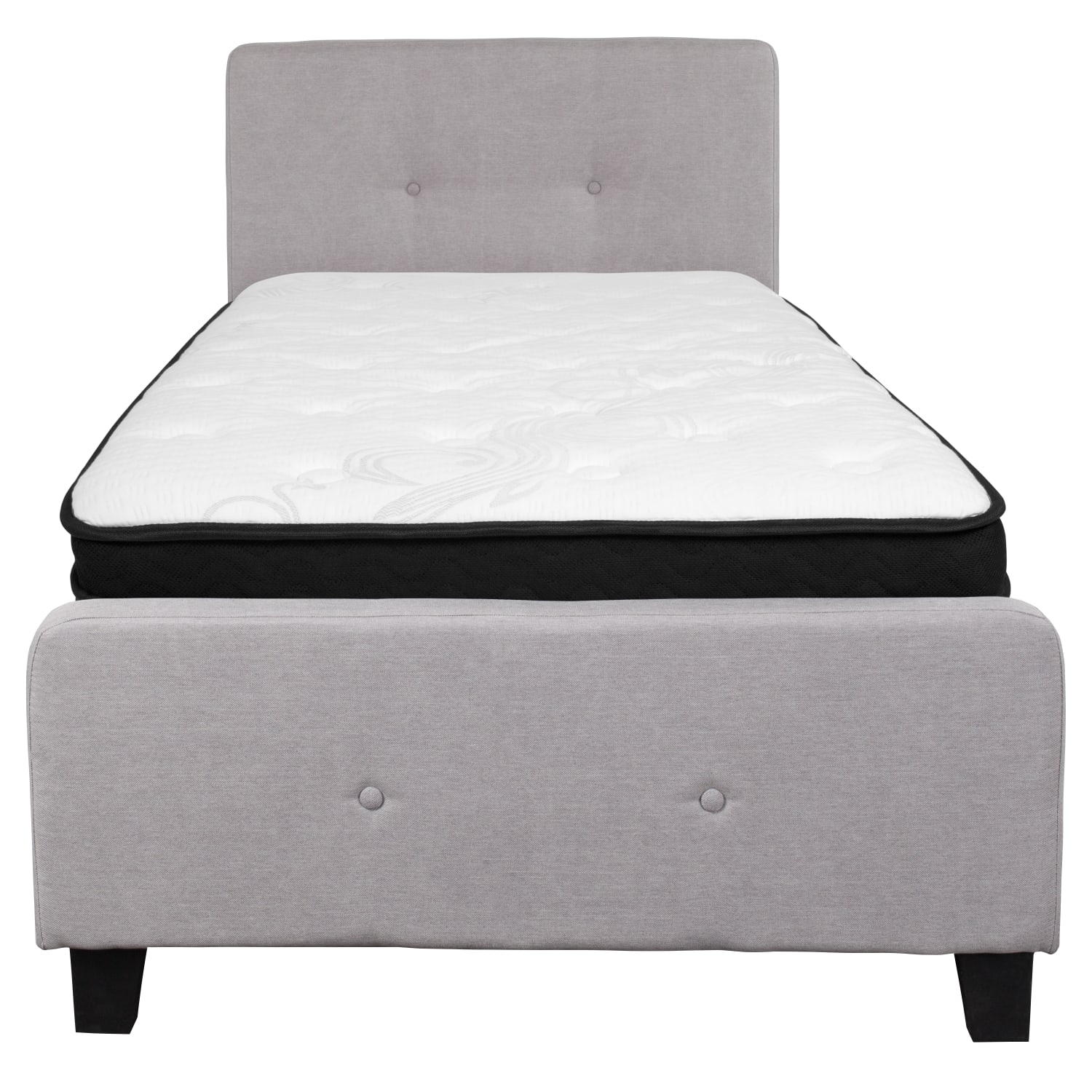 Flash Furniture Tribeca Button Tufted Upholstered Platform Bed with Memory Foam Pocket Spring Mattress, Twin, 40inH x 42inW x 81inL, Light Gray - Image 5