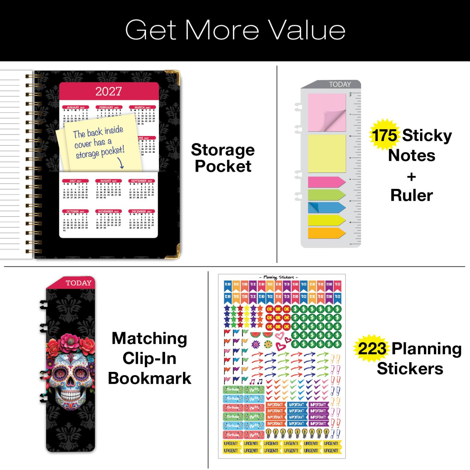 2026-2027 Excello Brands 14-Month Academic Year Hardcover Weekly/Monthly Fashion Planner, 8-1/2in x 11in, Sugar Skull, May To June, Total Qty 1 - Image 6
