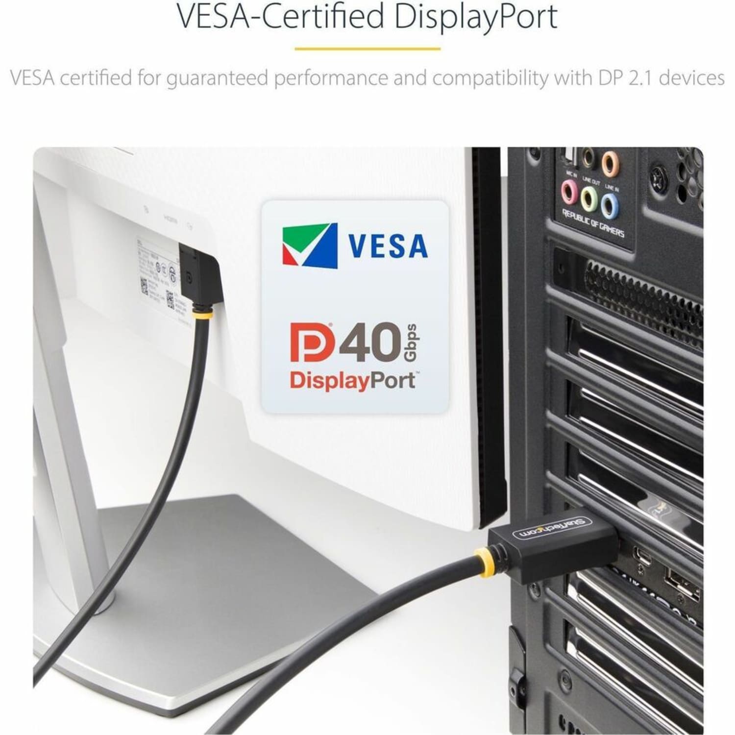 StarTech.com 3ft DisplayPort 2.1 Cable, VESA Certified DP40 DisplayPort Cable w/UHBR10/HDR/DSC 1.2a/HDCP 2.2, 8K 60Hz, DP 2.1 Cord - Image 3