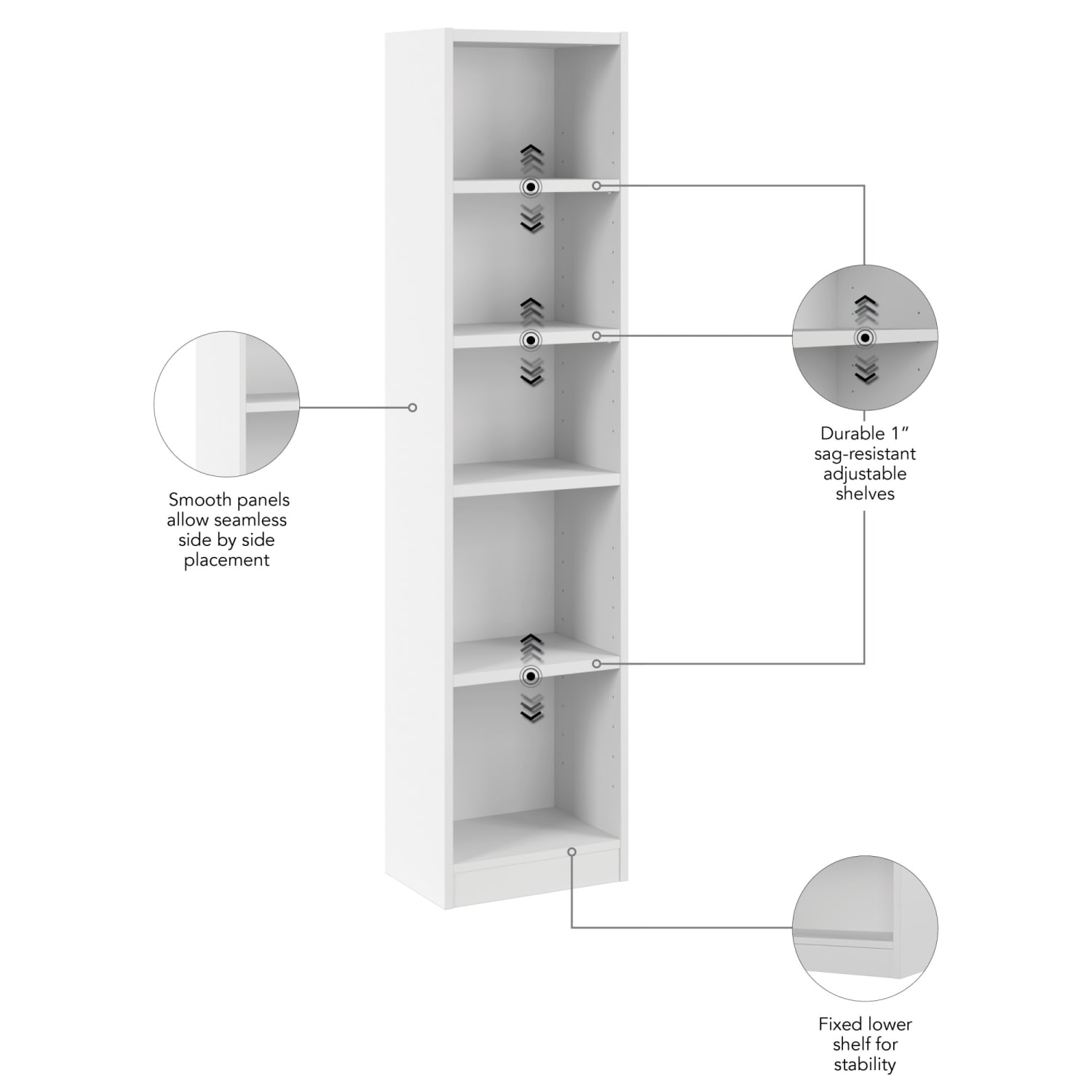 Bush Furniture Universal 71inH Narrow 5 Shelf Bookcase, White, Standard Delivery - Image 3