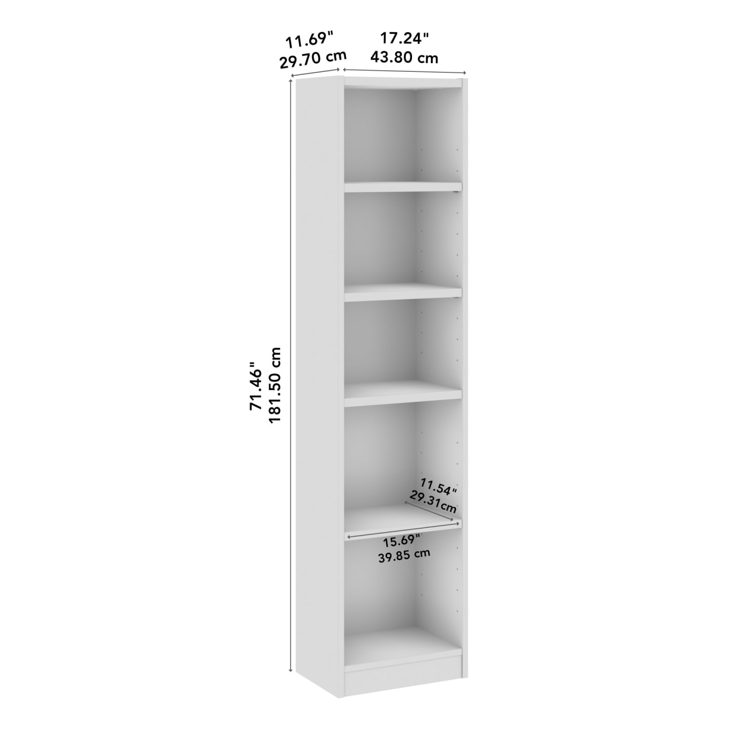 Bush Furniture Universal 71inH Narrow 5 Shelf Bookcase, White, Standard Delivery - Image 5