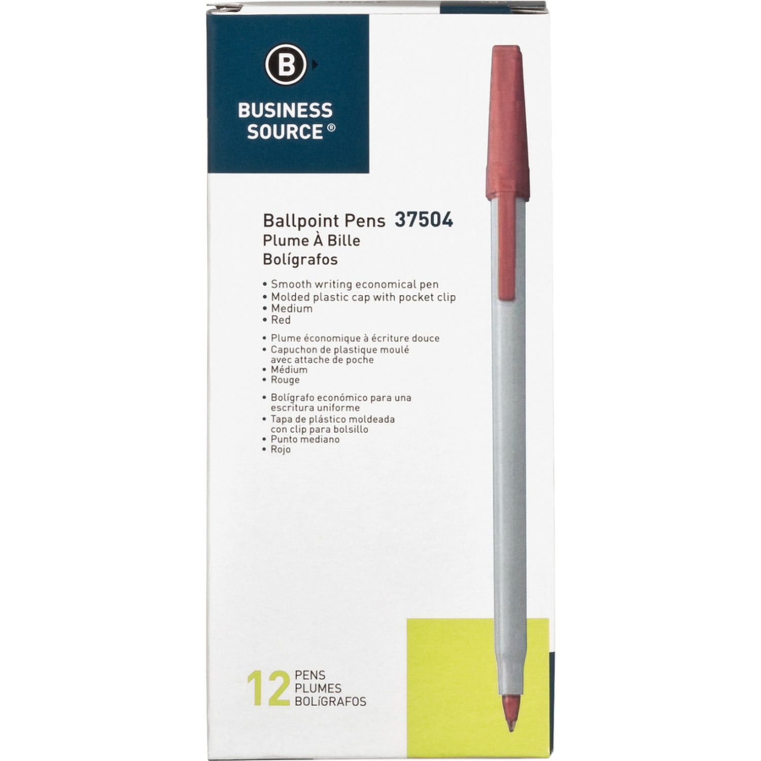 Business Source Ballpoint Stick Pens, Medium Point, Light Gray Barrel, Red Ink, Pack Of 12 Pens - Image 5