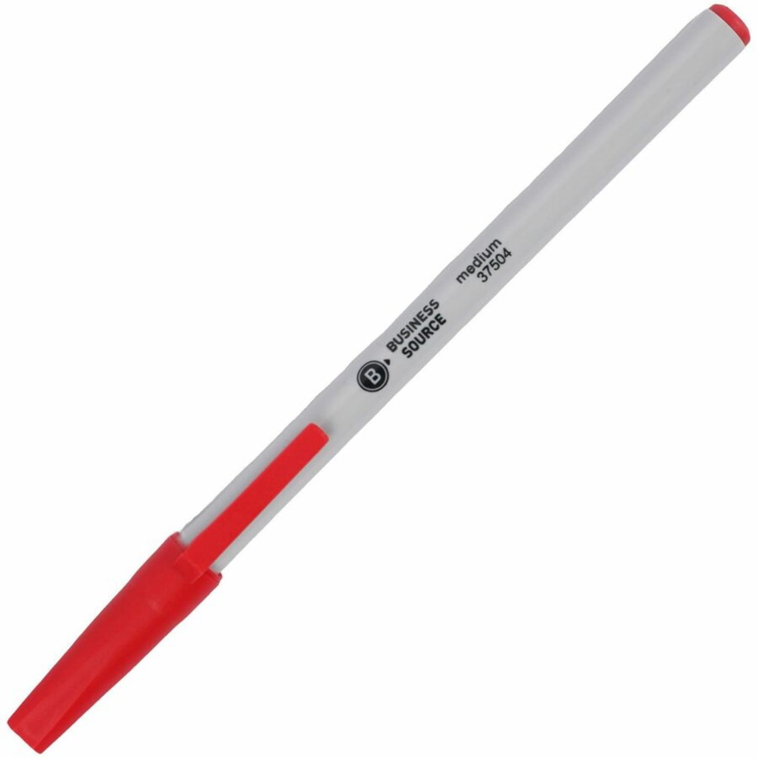 Business Source Ballpoint Stick Pens, Medium Point, Light Gray Barrel, Red Ink, Pack Of 12 Pens - Image 6