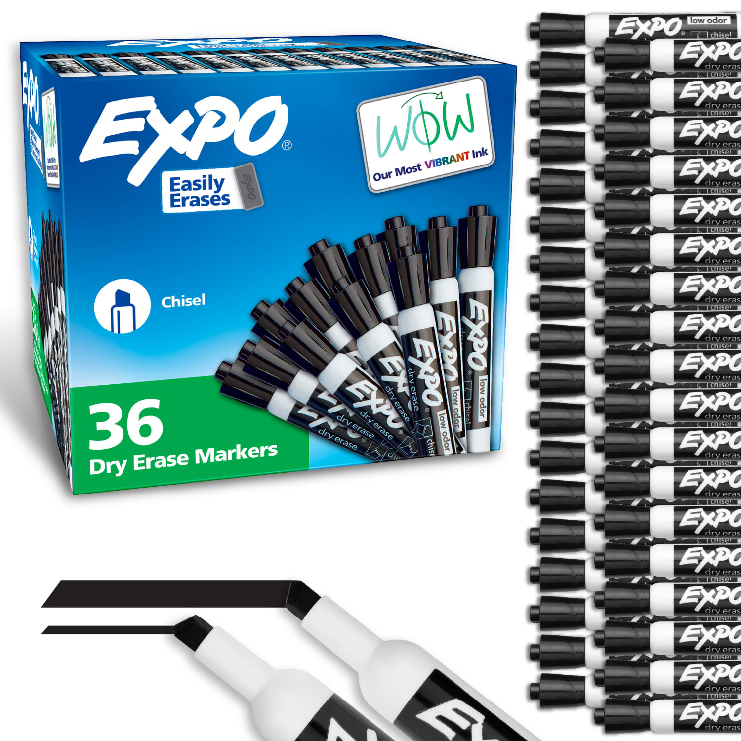 EXPO Chisel-Tip Dry-Erase Markers, Black, Pack Of 36