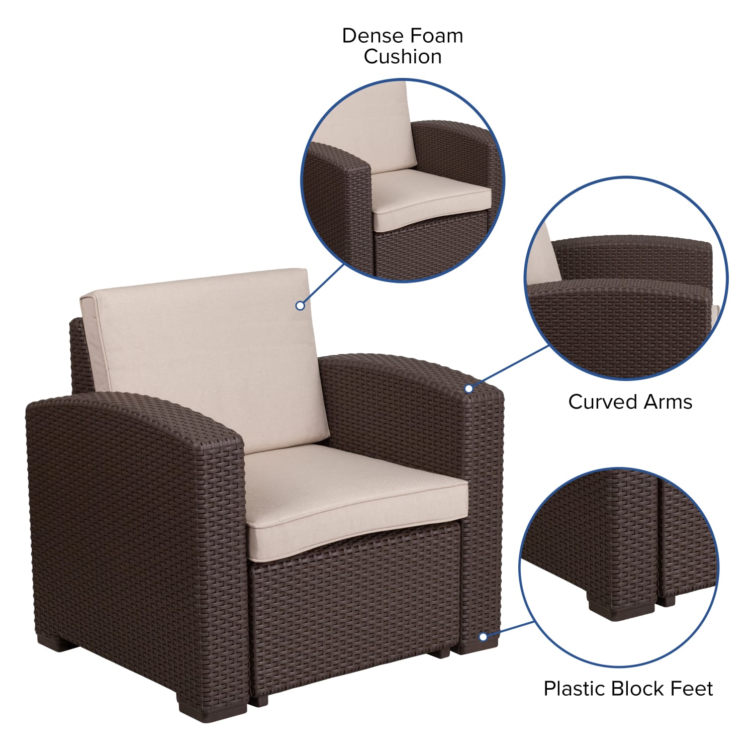 Flash Furniture Faux Rattan Outdoor Chair With Curved Arms And All-Weather Cushion, Chocolate Brown - Image 5